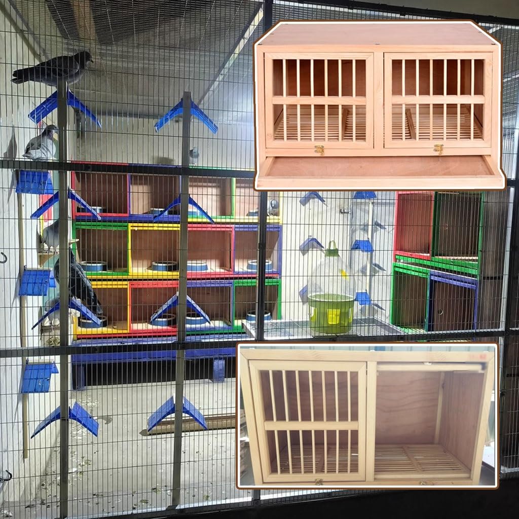 Upturned Double-Door Bird Breeding Box, Carrier Pigeon Pairing Cage with Pull-Out Feces Tray, Solid Wood Outdoor Racing Nest Box Pigeon Cage(Natural*1pcs)