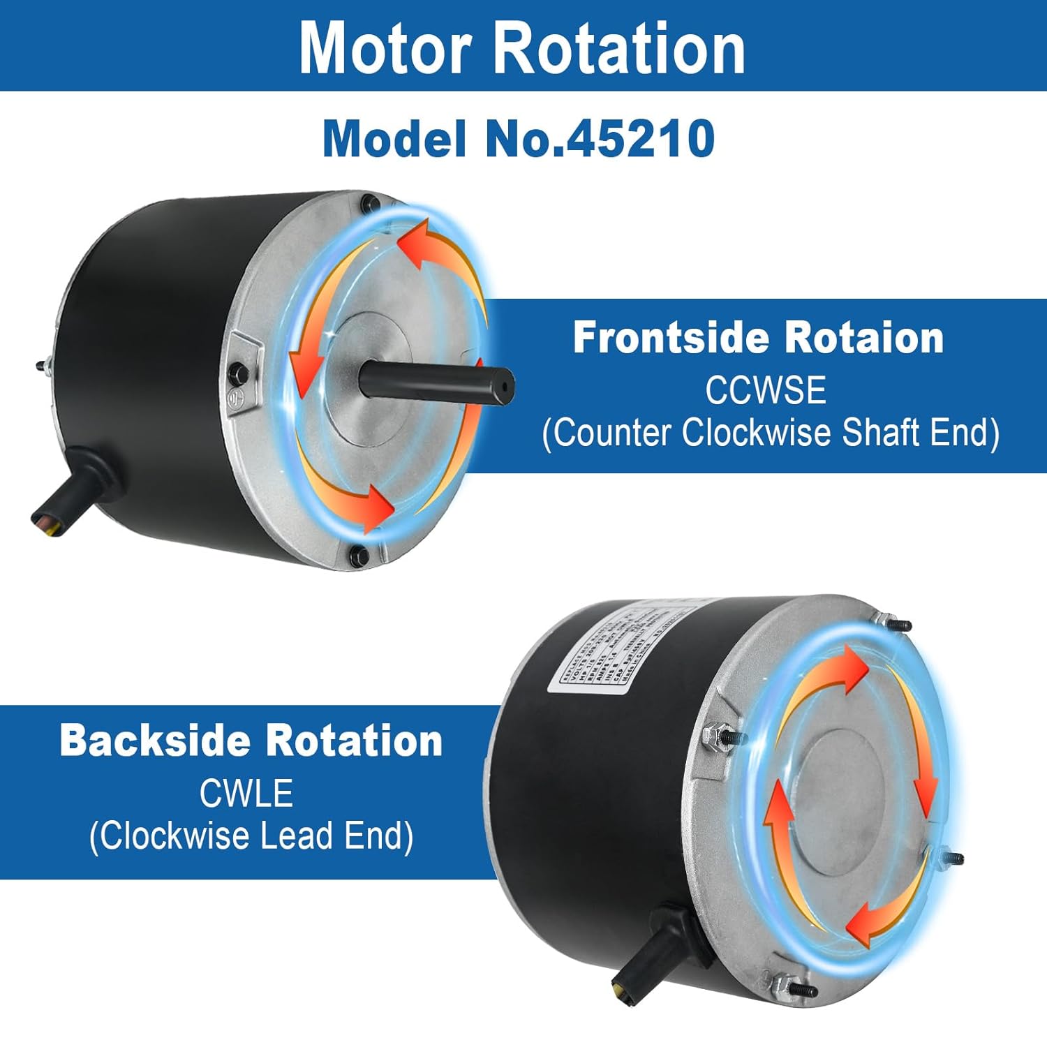 45210 Condenser Fan Motor, 1/5 HP 825 RPM 208-230V AC Condenser Fan Motor Replacement for Carrier Bryant Payne HC37GE210, HC37GE210A, 3S003, 5KCP39GFY917S 5KCP39GFS166S, 6DLL2, 51-23055-12, 622080