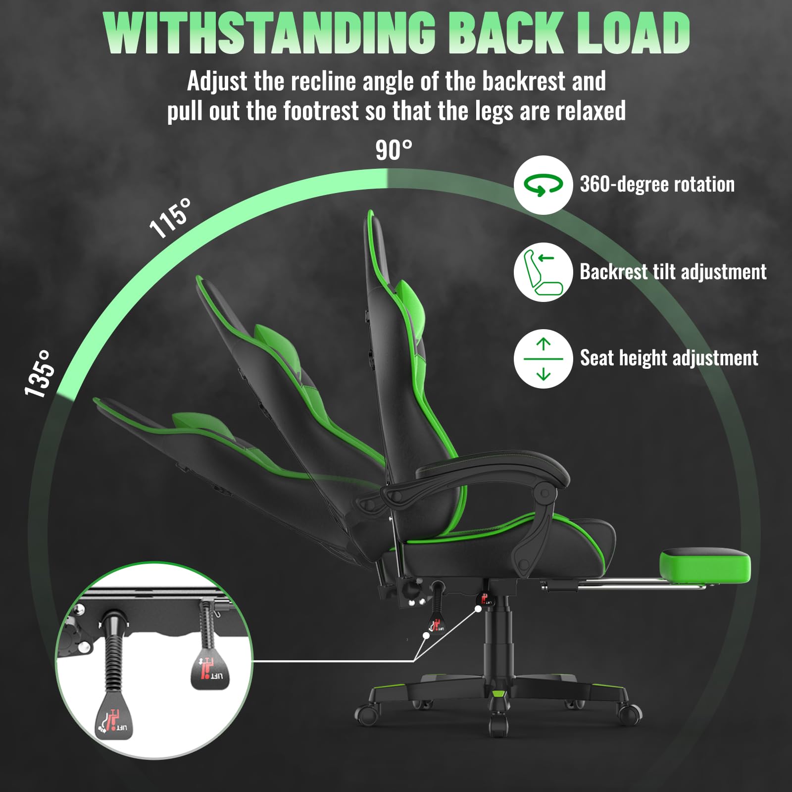 Chaise Gaming Soontrans Avec Massage Lombaire - Simili Cuir Noir Et Jaune - Accoudoirs Et Dossier Réglables - Repose-pieds Rétractable - Capacité 150 Kg