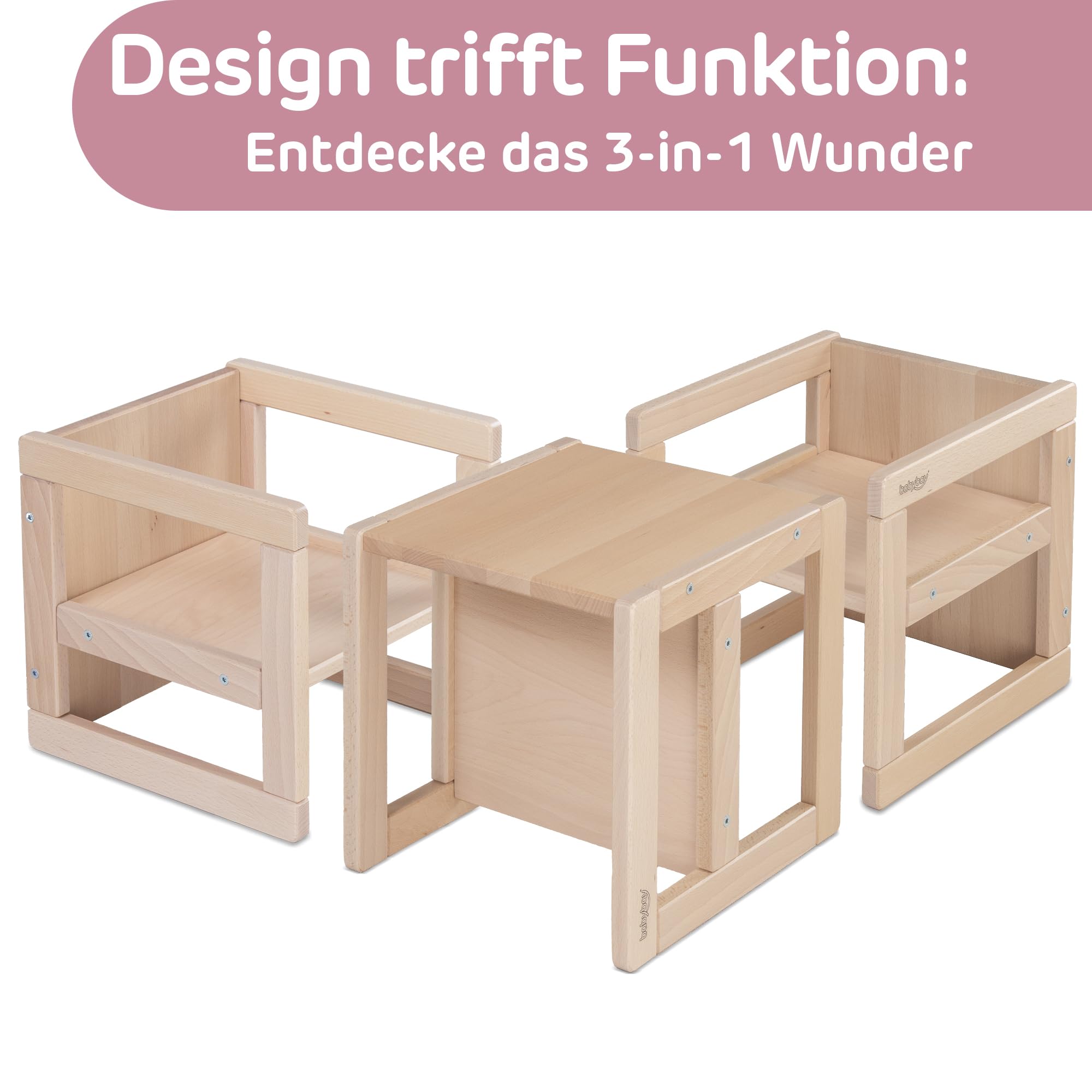 babybay Sitzhocker Littlefoot für Kinder 3-in-1 Stuhl/Tisch, natur lackiert