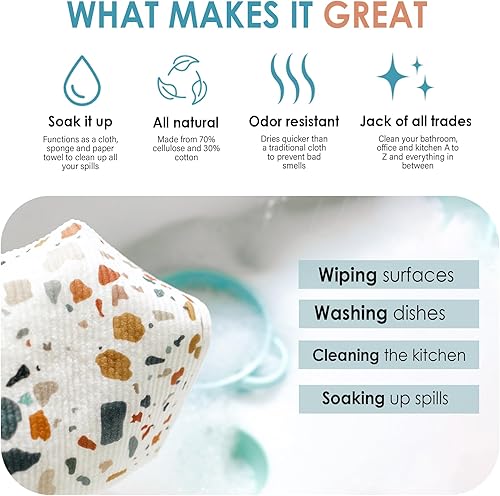 Miniatura 2 de Emmerson Eco Paños suecos para cocina  Paquete de 3 paños de cocina bohemios abstractos reutilizables de limpieza europeos de secado rápido para el