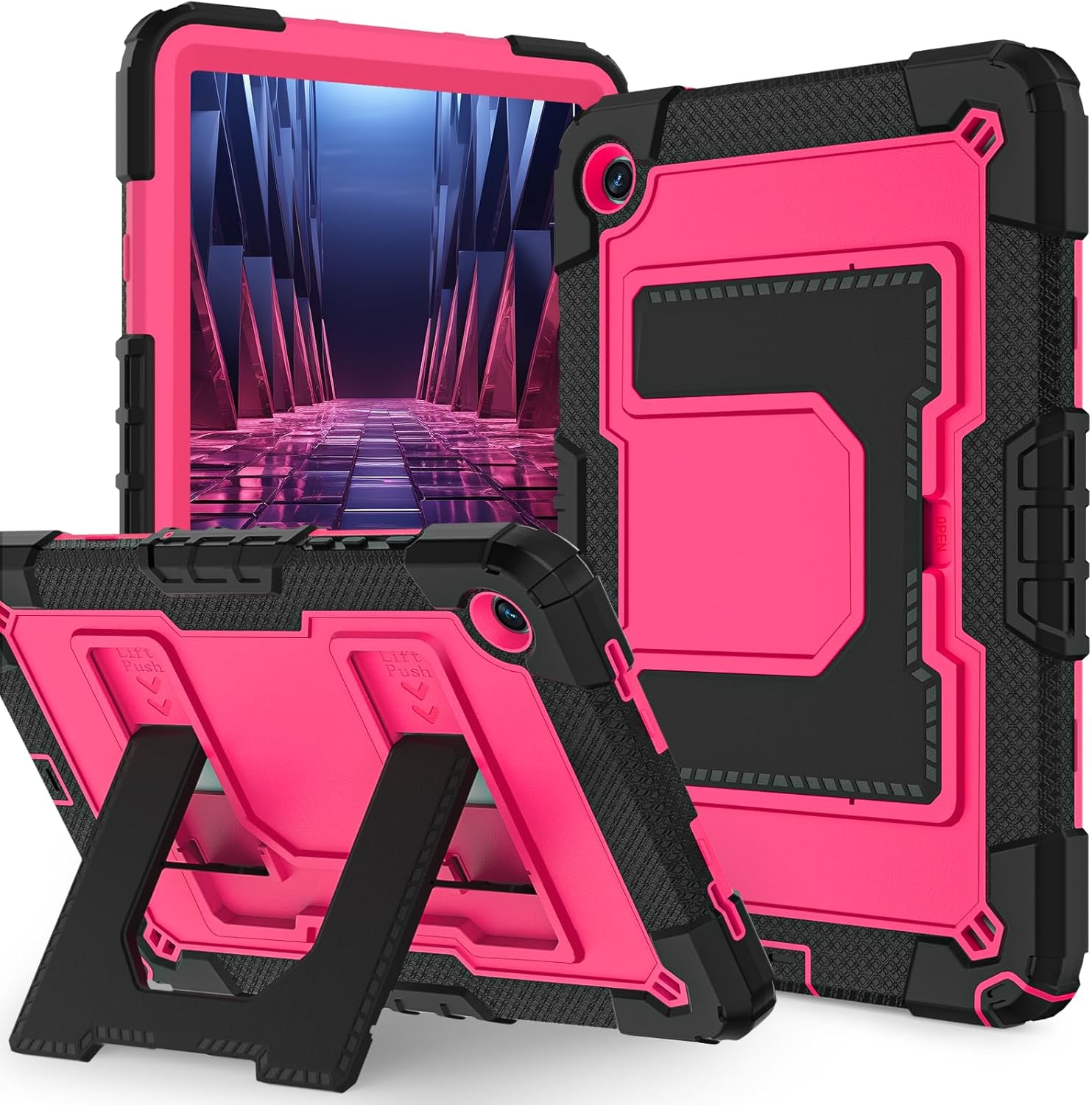 Tablet Case for Galaxy Tab A9+ 11 inch 2023,Shoulder Straps Tab Case for Samsung A9 Plus Easy to Grasp Protective Cover Shell for Wi-Fi & 5G Tablet Models SM-X210/X216/X218X215,Black+Rose Red