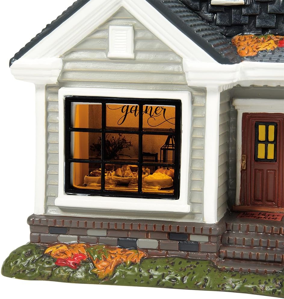 Department 56 Snow Village Halloween Collection Gather Round for Thanksgiving Lit Building- Hand Crafted Painted Ceramic Village Houses with Lights Fall Thanksgiving Home Decor Buildings, 6.42 Inch
