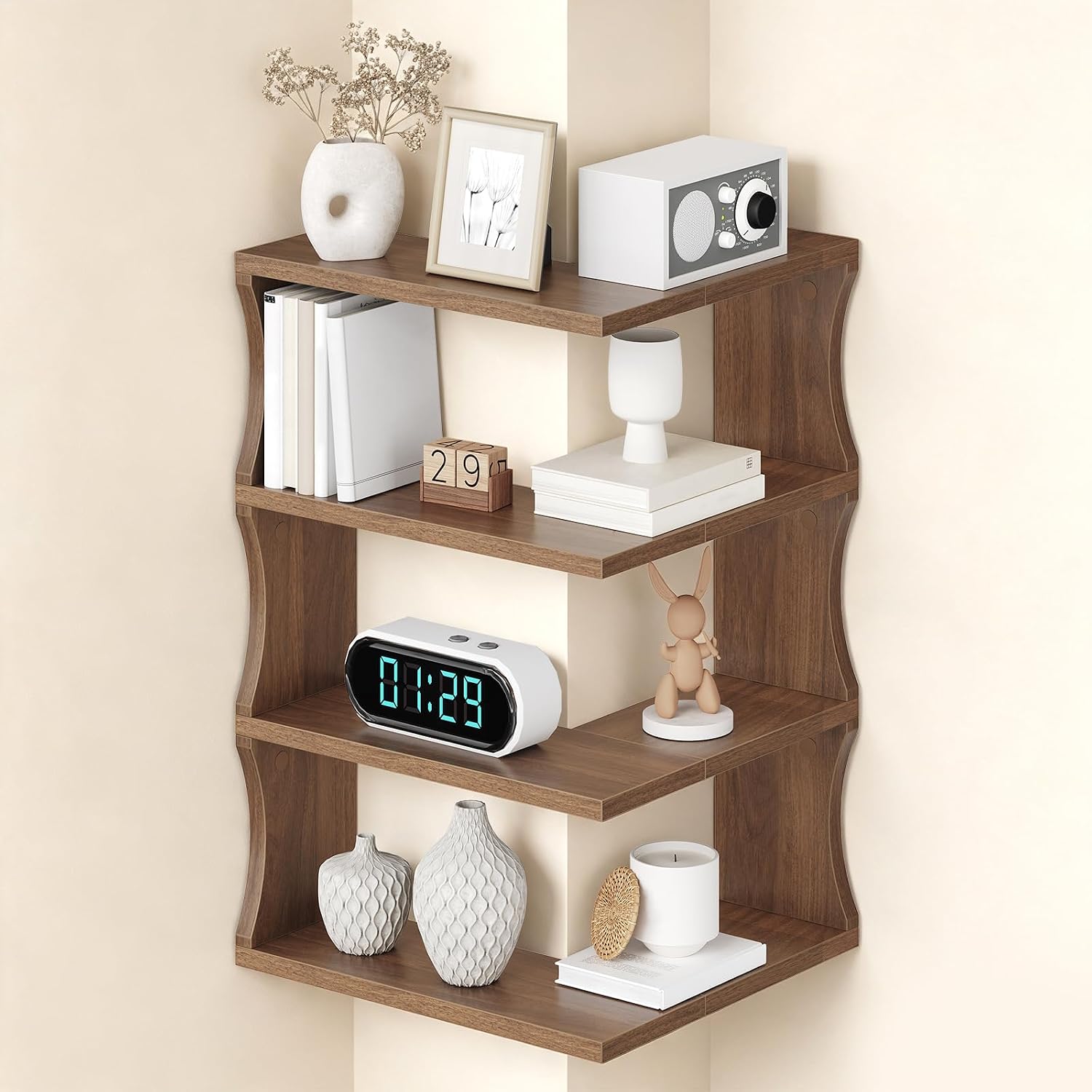 HOOBRO Floating Corner Shelf, 4-Tier Corner Shelf Wall Mounted Storage Rack