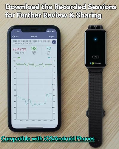 Miniatura 5 de Oxímetro de pulso de grabación de muñeca SleepO2 de EMAY  Monitor de oxígeno continuo para seguimiento de SpO2 durante la noche  Proporciona informe