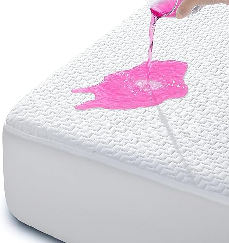 Anne Klein Protector de colchón 100% impermeable, tamaño Queen, funda de colchón transpirable 3D de tela de aire refrescante, suave, sin ruido,
