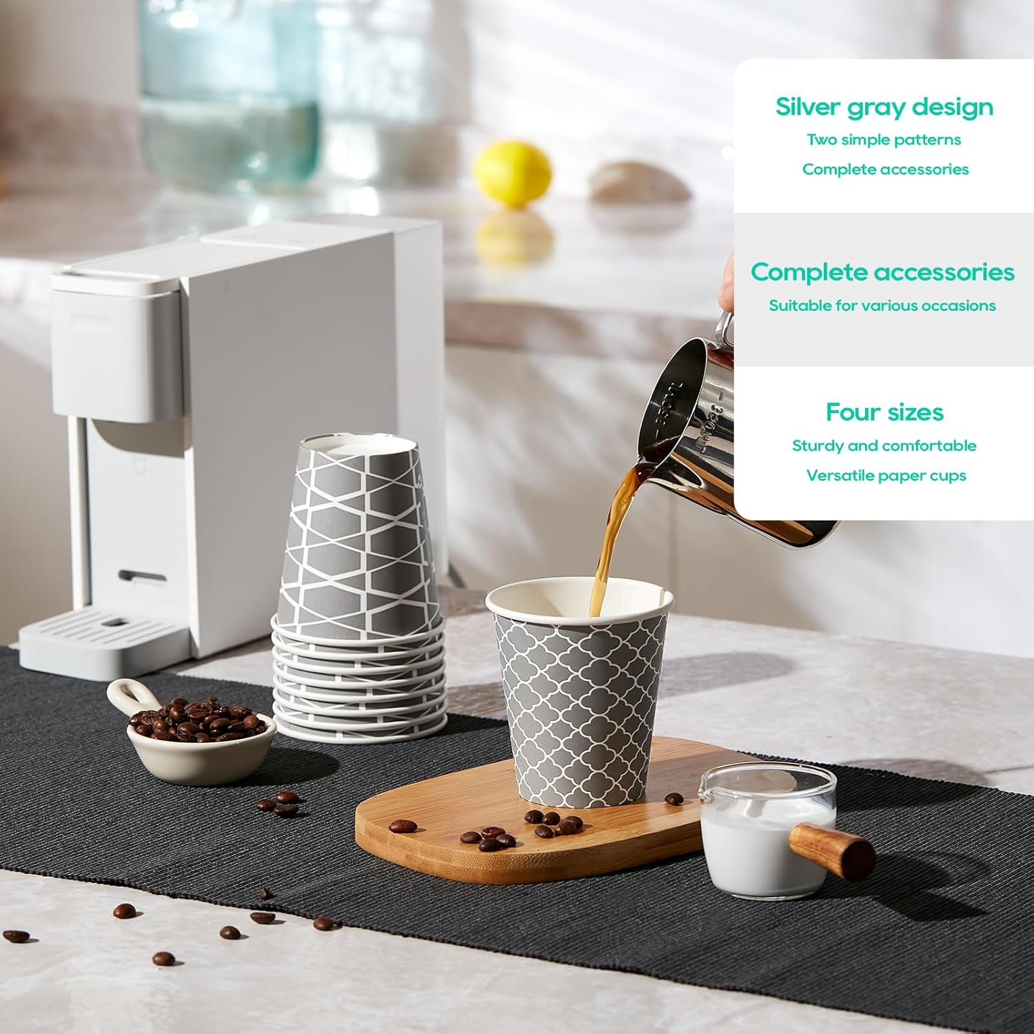 JOLLY PARTY [100 Sets] 10 oz Paper Coffee Cups, Disposable Coffee Cups with Lids, Sleeves and Straws, Hot Cold Beverage Drinking Cup for Water or Tea, To-Go Cups Suitable for Office and Travel - Image 5