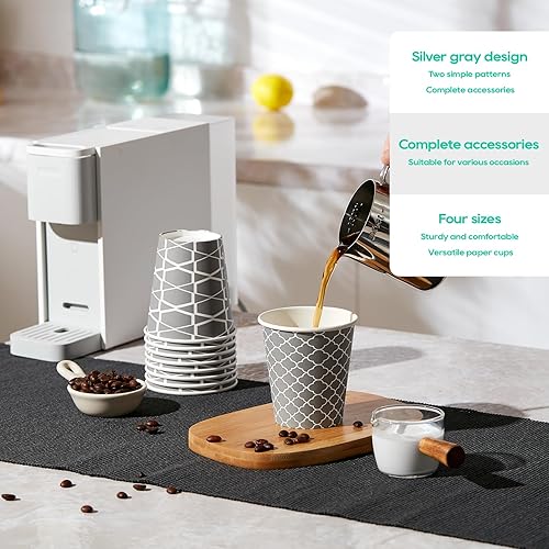 Miniatura 19 de JOLLY PARTY [100 juegos] Tazas de café de papel de 12 onzas, tazas de café desechables con tapas, fundas y pajitas, taza para beber bebidas frías