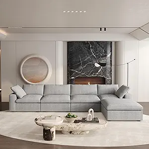 Cloud Couch Modular Sectional Sofa,160.6" L Shaped Convertible Sectional Sofas with Storage Ottoman for Living Room,Minimalist Deep 5 Seater, Covers Washable&Replaceable(Grey)