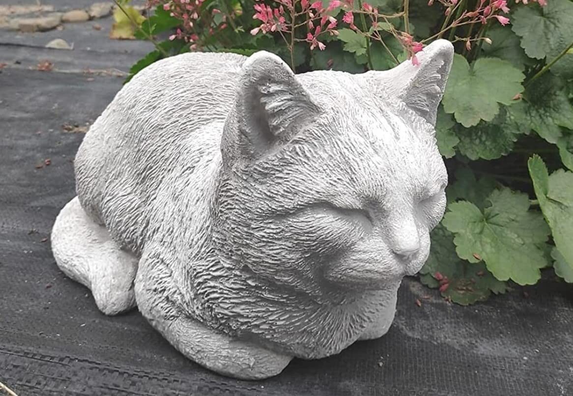 OLOMA Garden cat decoration Concrete sleeping cat figurine Stone kitten sculpture Outdoor animal decor Cement memorial statue Gift for cat lover Stone garden cat Cement cat figurine Garden decoration