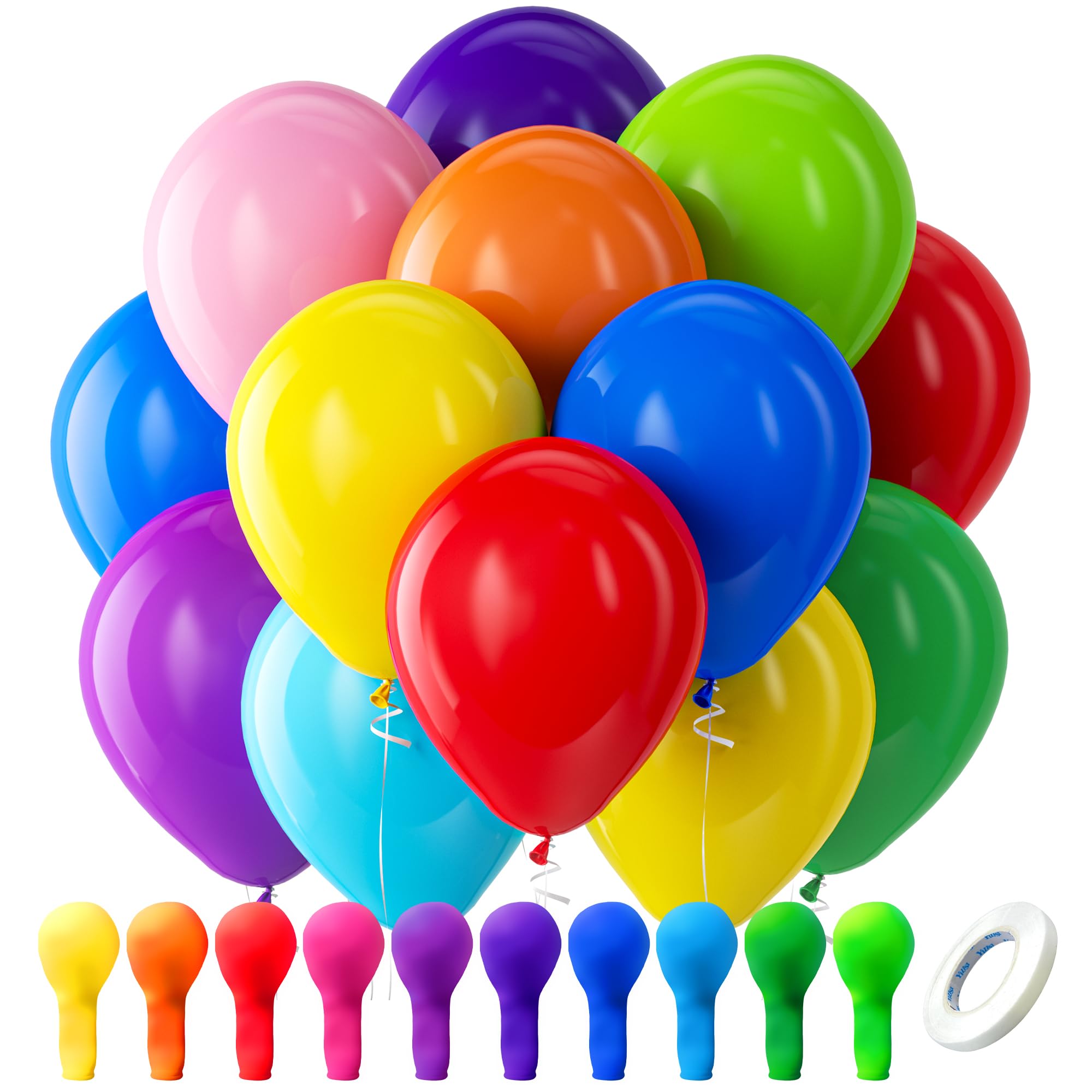 bezente assorted rainbow latex balloons 100 pack 12 inch round helium bright color balloons for birthday bridal shower wedding party decorations