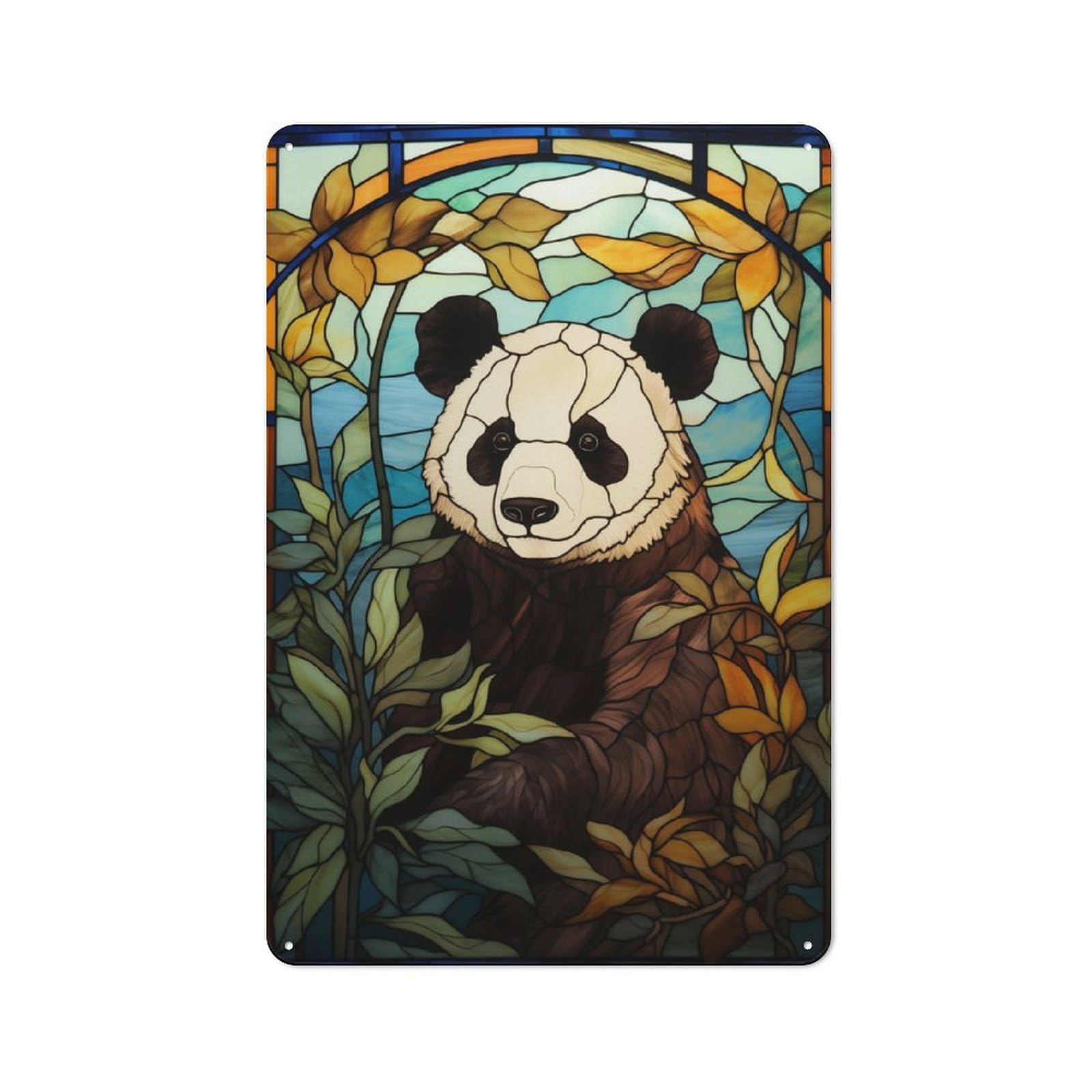 Junmoney Stained Glass Panda Retro Printed Metal Sign 30X20cm For Garage Or Workshop, For Garage, Workshop And Man Cave Decoration