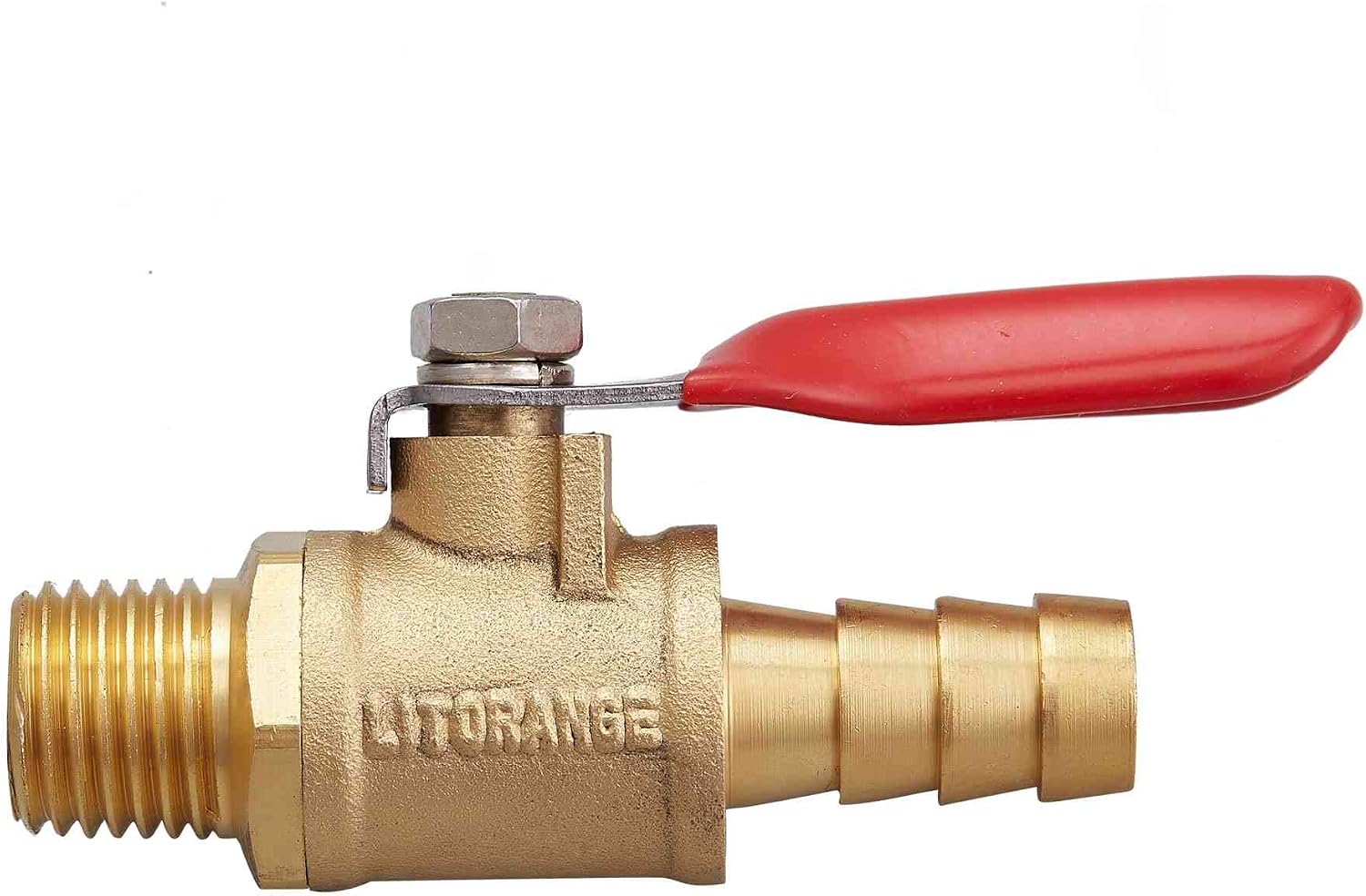 Litorange 2 PCS Brass Water Mini Ball Valve Shut Off Switch, 3/8" NPT Male Thread x 3/8 INCH Hose Barb Pipe Tubing Fitting Coupler, 180 Degree Operation Handle