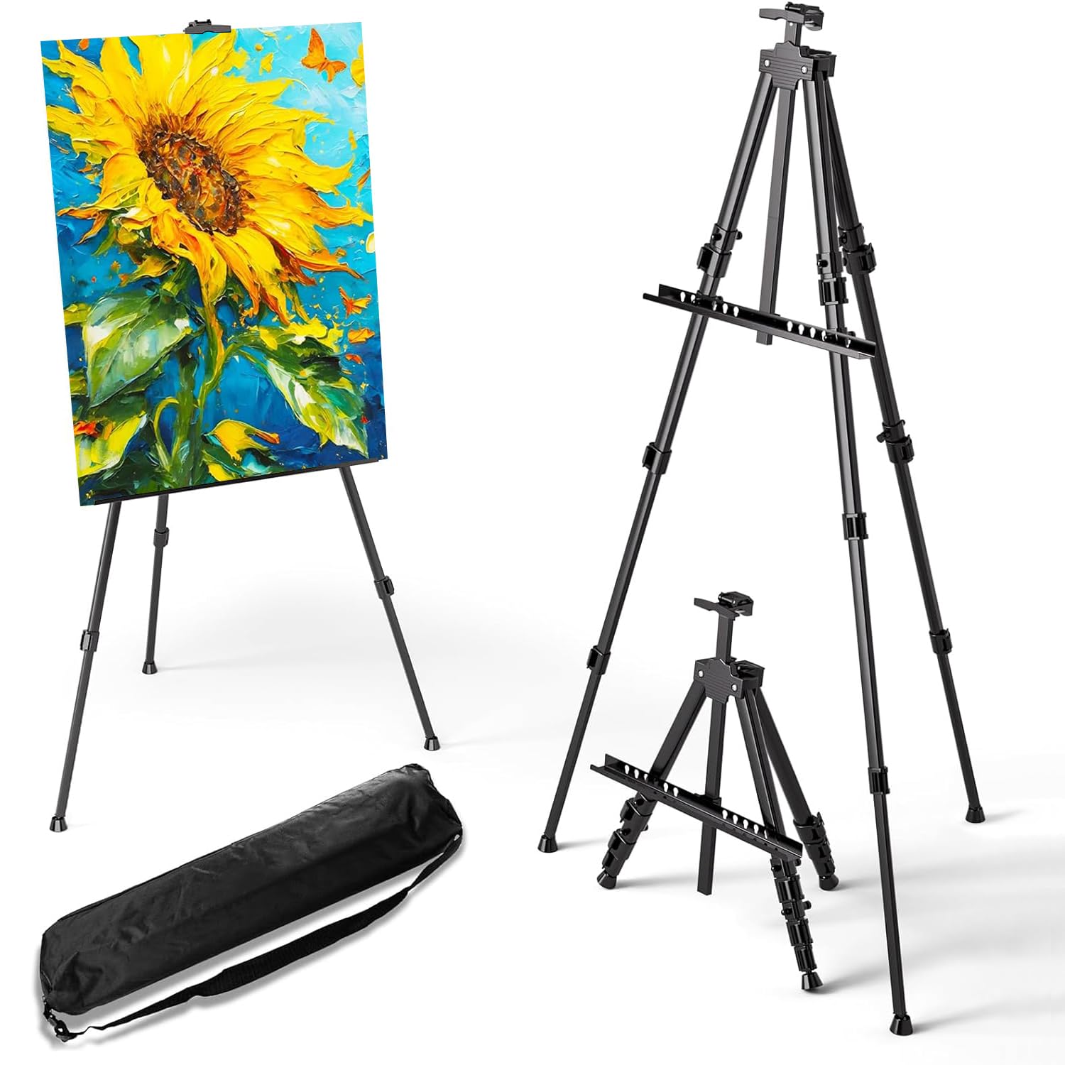 Easel Stand for Painting, Art Easel for Sign, Iron Easel Stand with Portable Bag for Table-Top/Floor Painting - Adjustable Height from 17" to 66" for Artists and Students Studio & Home Use