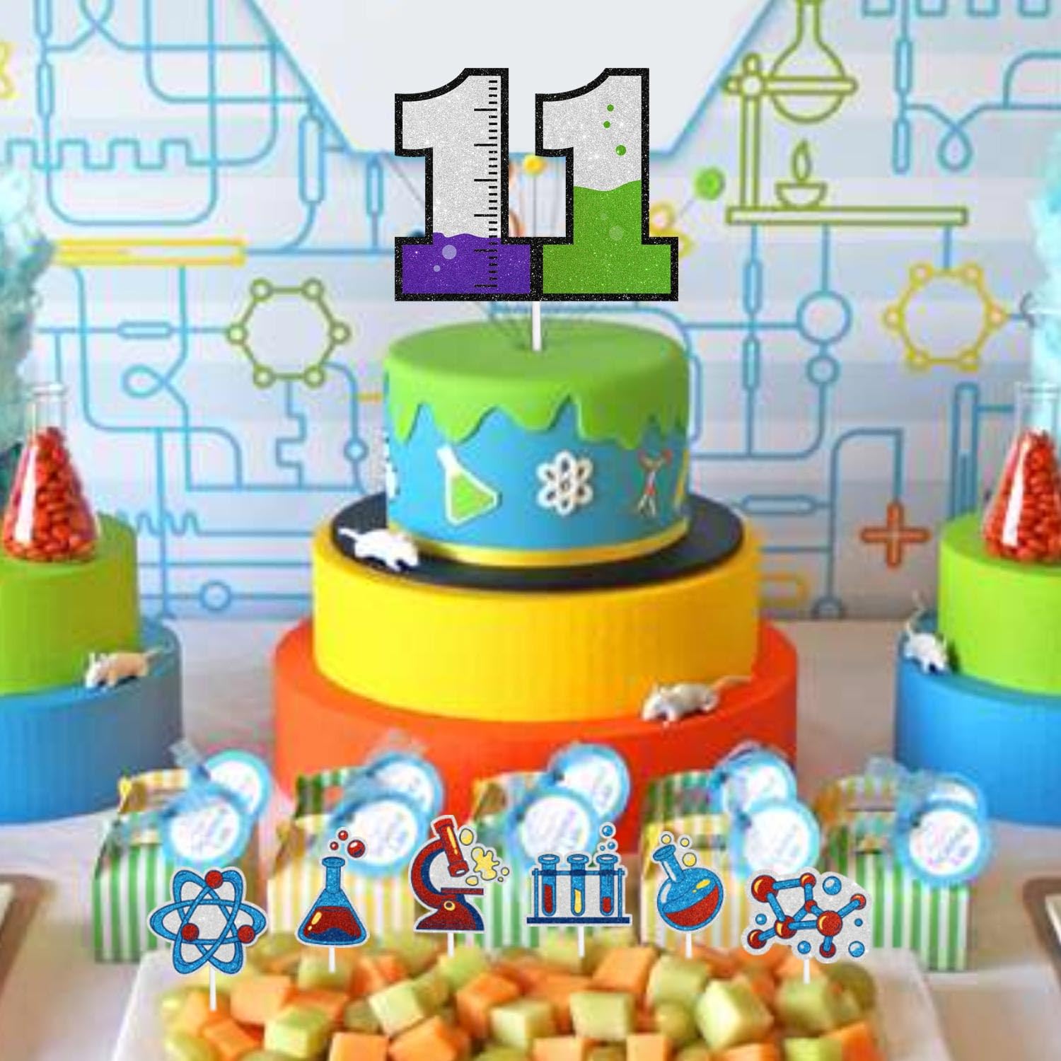 Science Happy 9th Birthday Cake Topper - Chemistry Theme Decor For Boys & Girls Party Supplies (5.9 Inch)