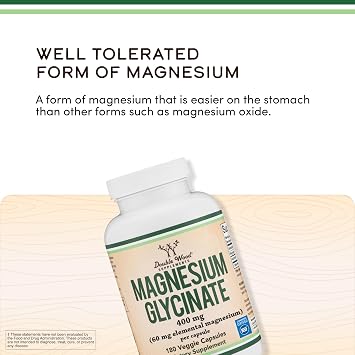 Magnesium Glycinate 400mg | 180 Capsules | Sleep, Muscle, Heart Support | Vegan, Third Party Tested, Gluten Free, Non-GMO, by Double Wood Supplements