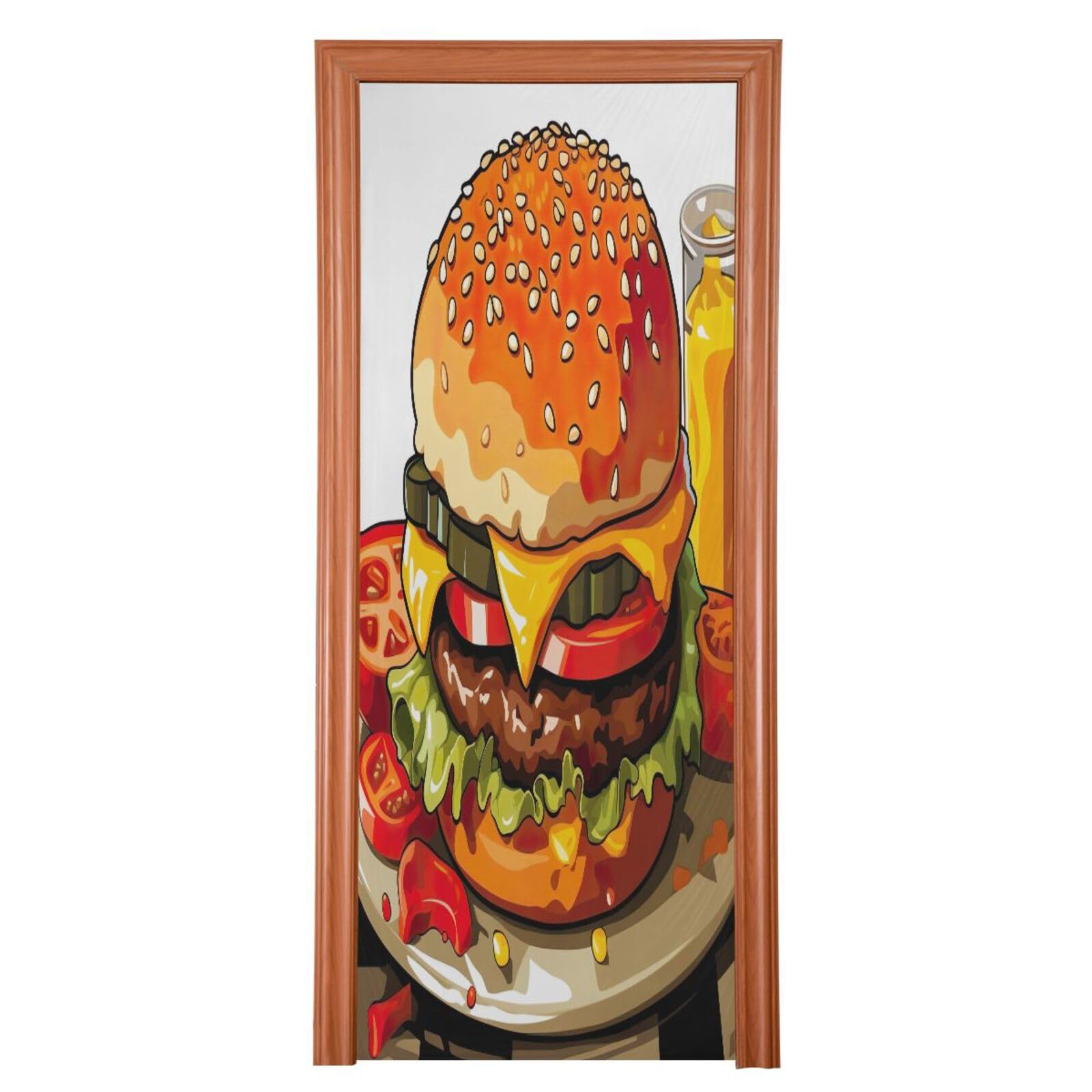 FLildon Big Hamburger Print Door Cover Decoration, Party Accessory Porch Decor for Festive Ornament Room Door Covers 35 x 79 Inch