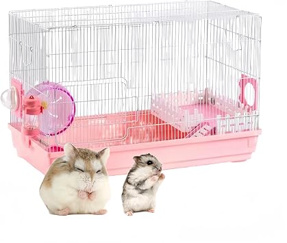 Large Hamster Cage Hamster House Hamster Home Pet CageSmall Animal Carry Cage for Hamsters, Gerbils, Mice Transparent, Portable, Convenientwith Hamster Accessories Spacious Hamster cagePink 1