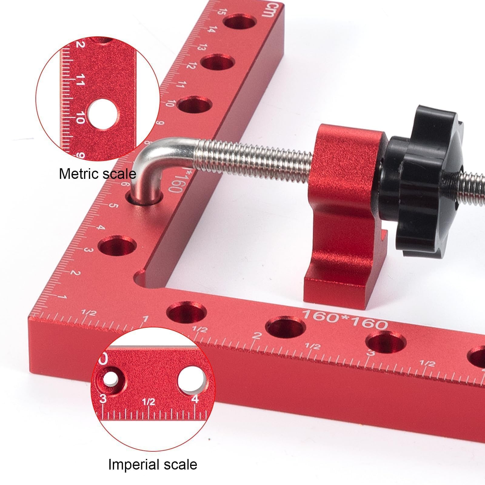 positioneringsvierkanten, haakse klem, 90 graden hoekklem, houtbewerkingsgereedschap L-type hoekklem voor fotolijsten, dozen, kasten of laden, timmerman gereedschap (1 Pcs Red