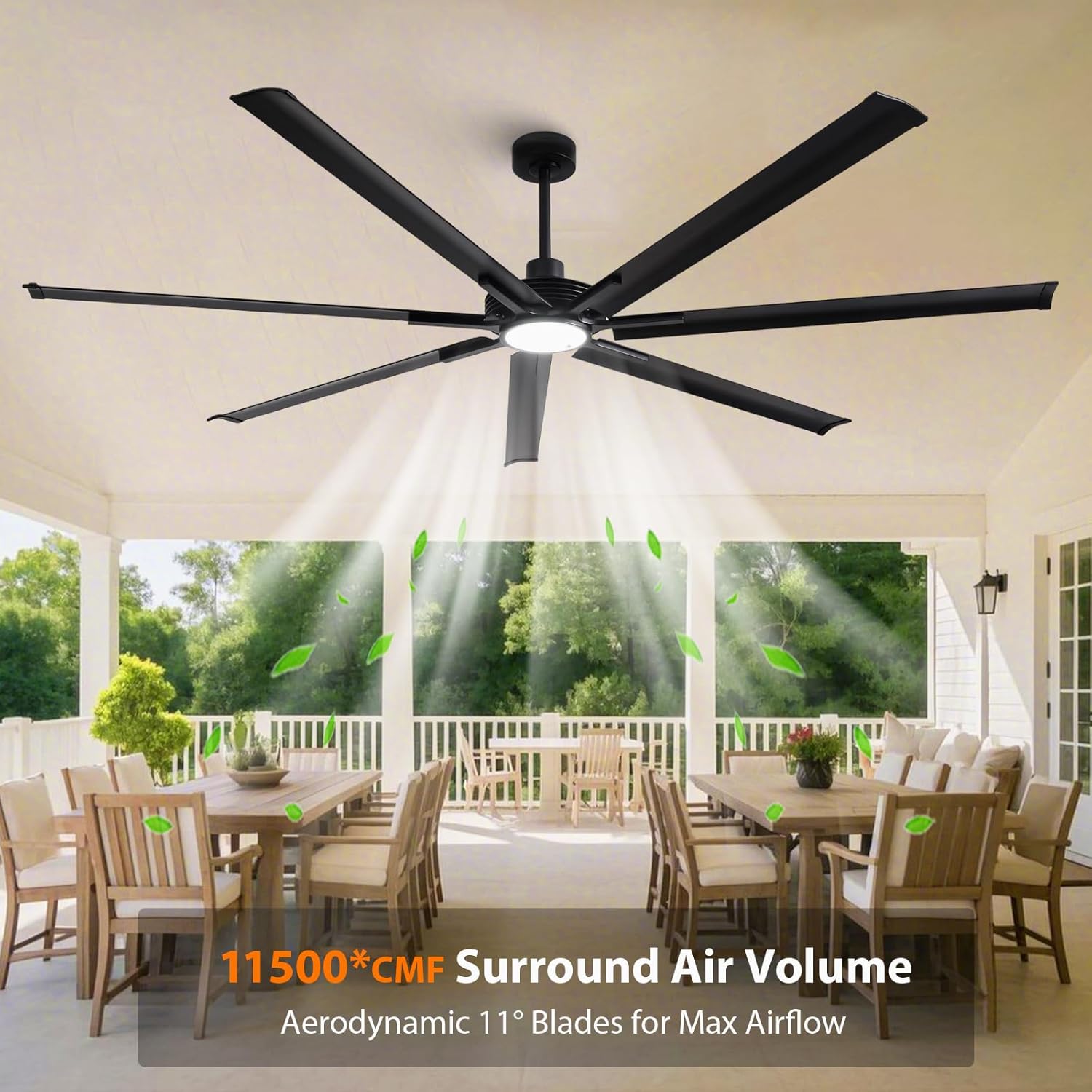 100" Large Commercial Ceiling Fan Lights & Remote - Damp-Rated Outdoor Ceiling Fans for Patios, Modern Industrial Design, 6-Speed, Dimmable LED, Use for House, Shop, Garage,High-Traffic Areas