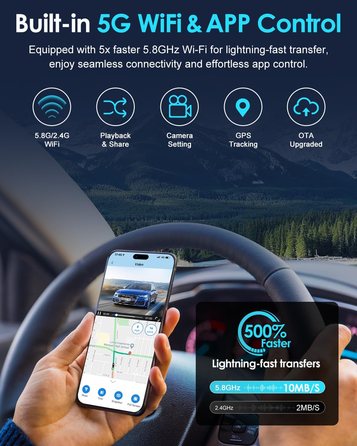 ORSKEY 4K Dash Cam Front and Rear, STARVIS 2 Sensor, 64GB SD Card Included,4K 2160P/FHD Car Dash Cam,Dash Camera for Cars with 5GHz Wi-Fi GPS, 2.45" IPS, WDR Night Vision, 24H Parking Mode