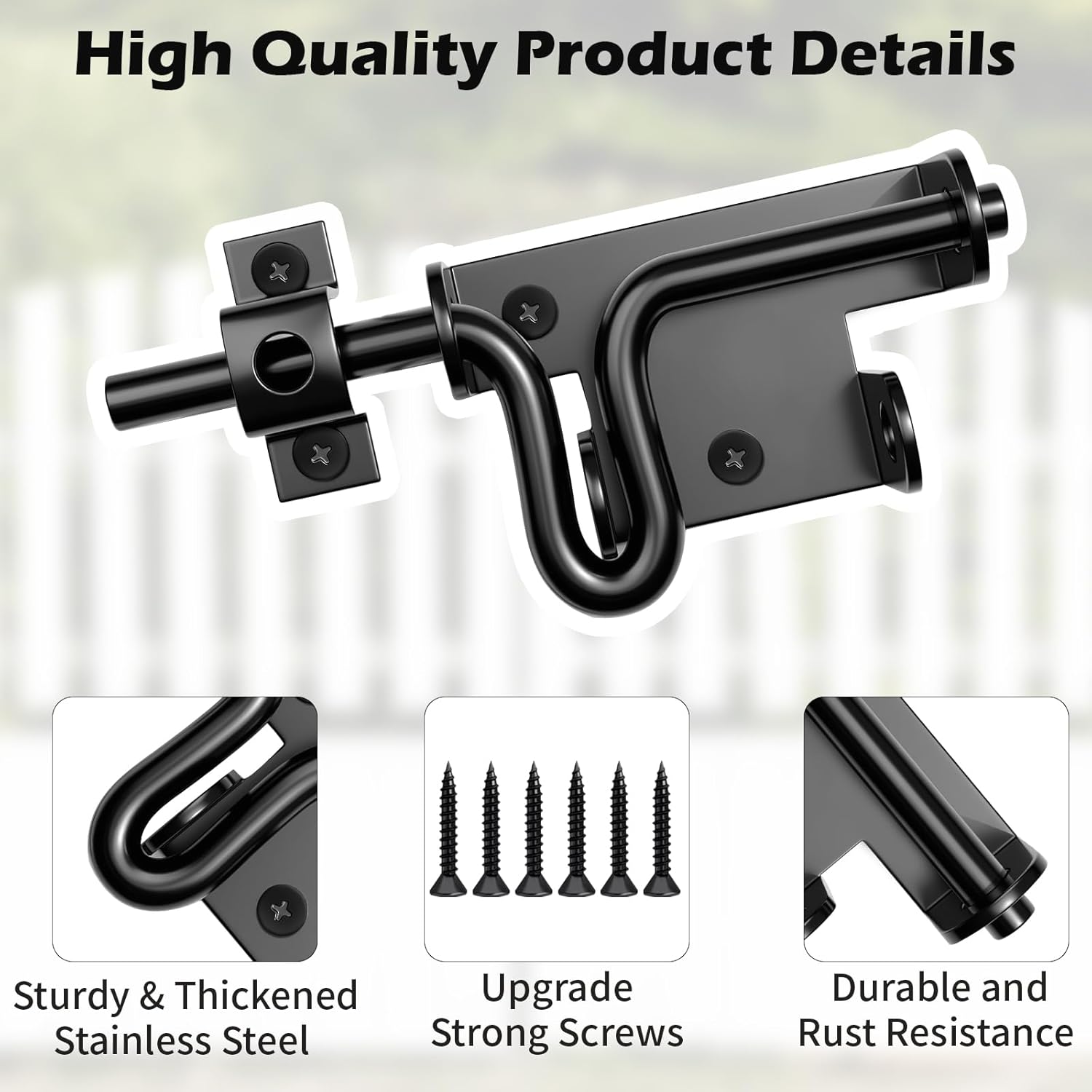 Heavy Duty Gate Latch with Padlock Hole, Metal Thickened Slide Bolt Latch for Wooden Fence/Shed Door/Barn Doors, Left or Right-Handed Use (1 Pack)