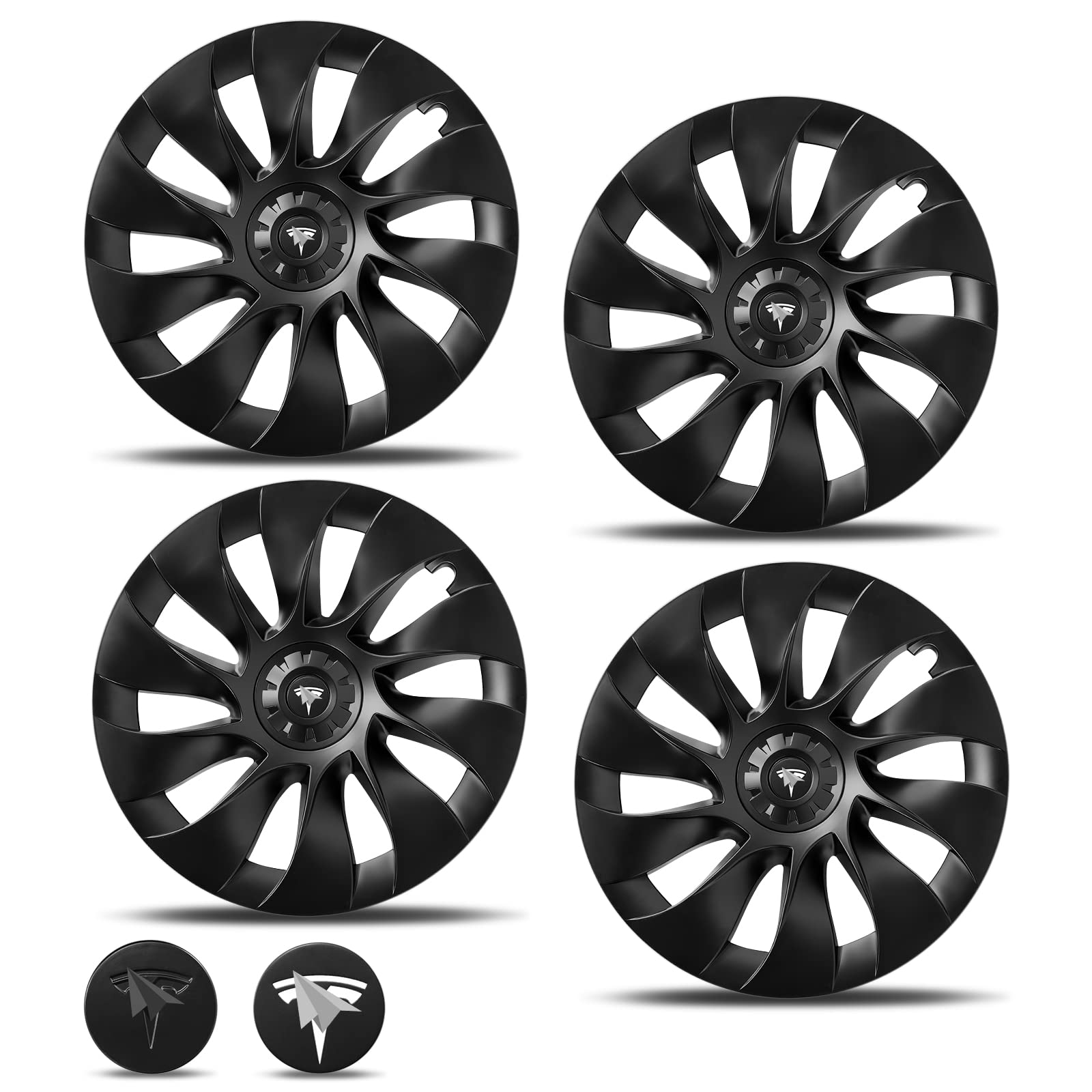 Model Y Hubcaps 20" Tornado Wheel Covers Replacement Wheel Caps Compatible with Tesla Model Y Accessories 2021-2024 (Matte Black 4 Pack)