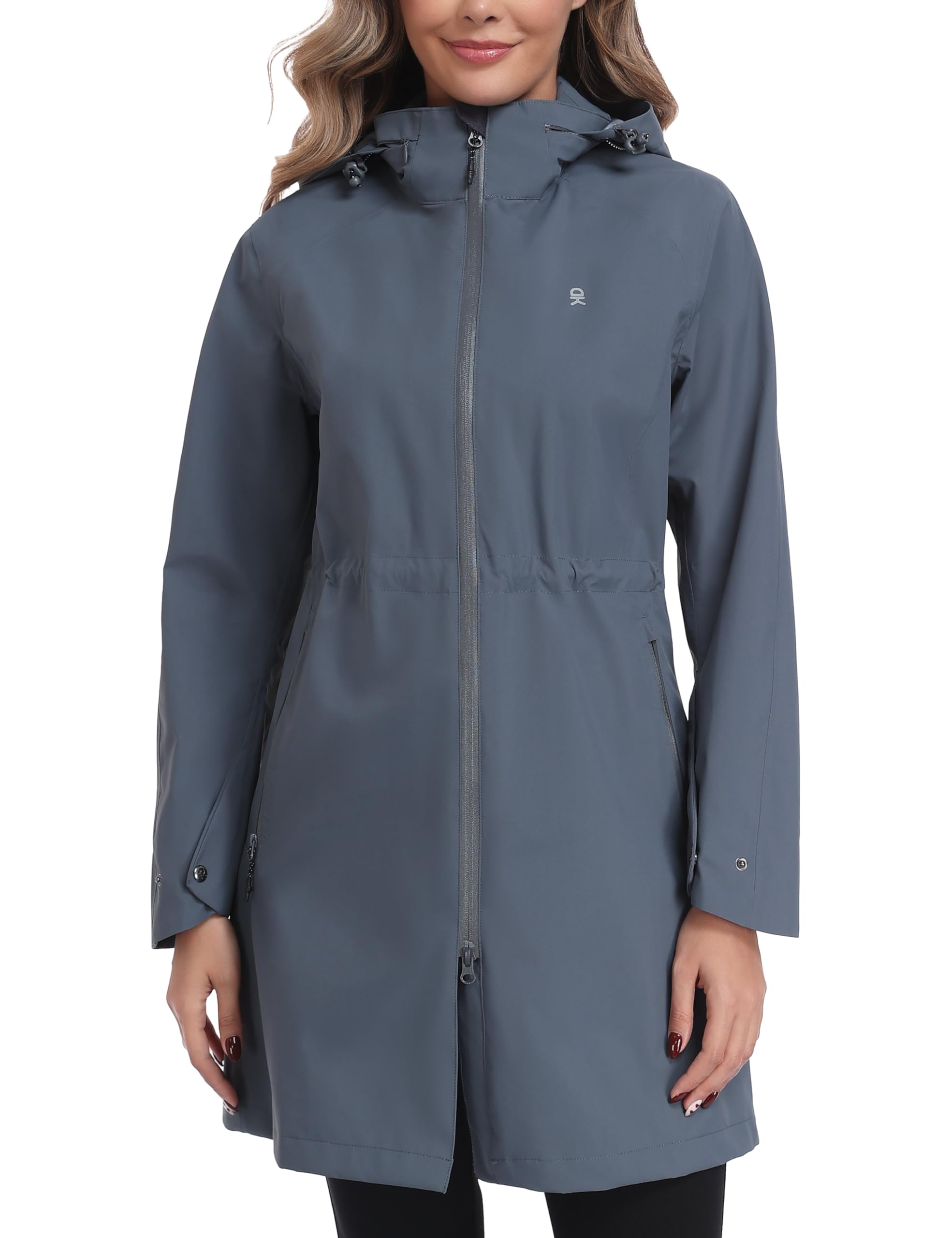 Little Donkey Andy Womens Waterproof Hooded Rain Jacket Mid Length Outdoor Coat with Zipper Pockets