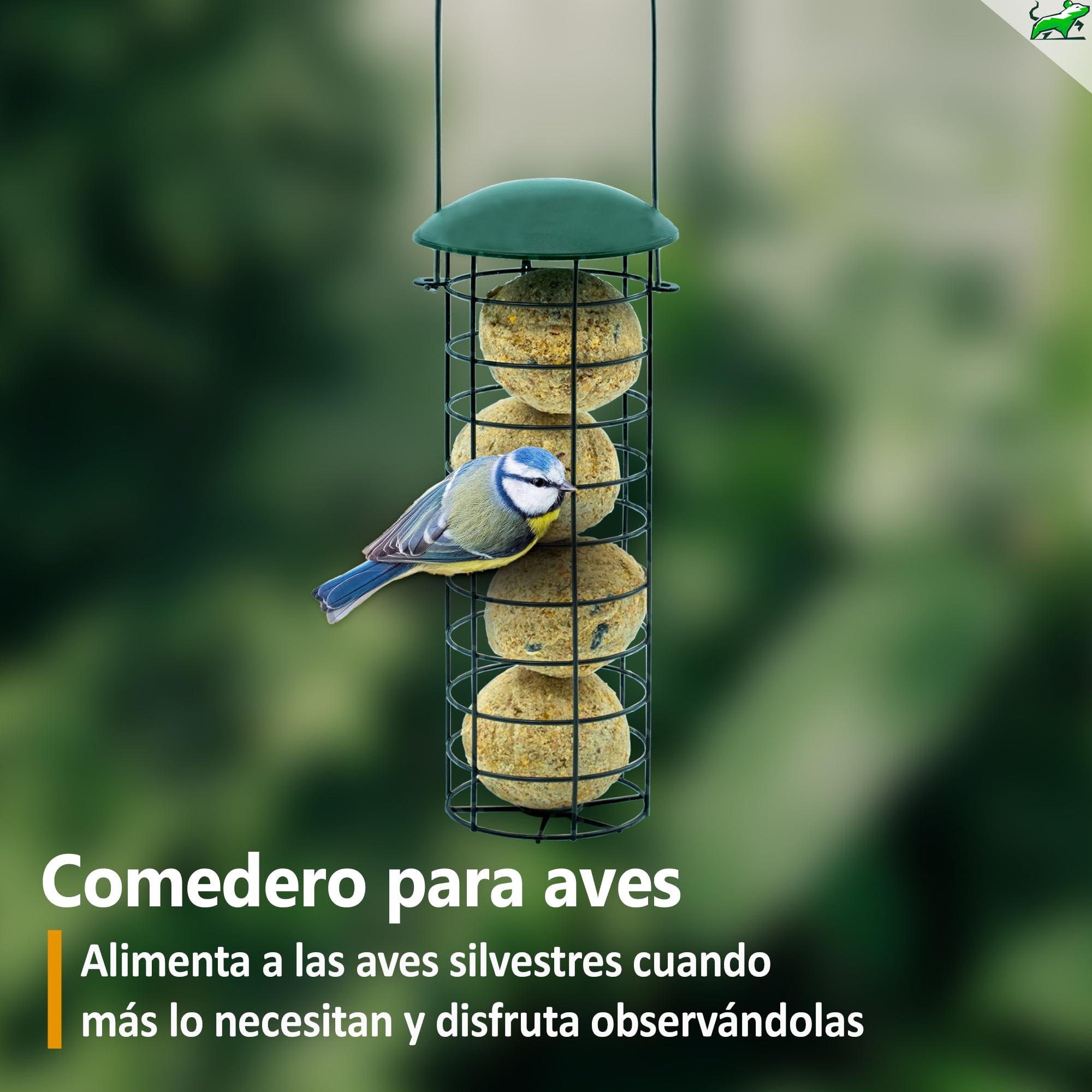 Mice&Co Comedero Pájaros Bolas de Grasa Exterior - Alimentador Aves Silvestres Colgante Recargable para Jardín con Bolas Sebo | Pack Completo