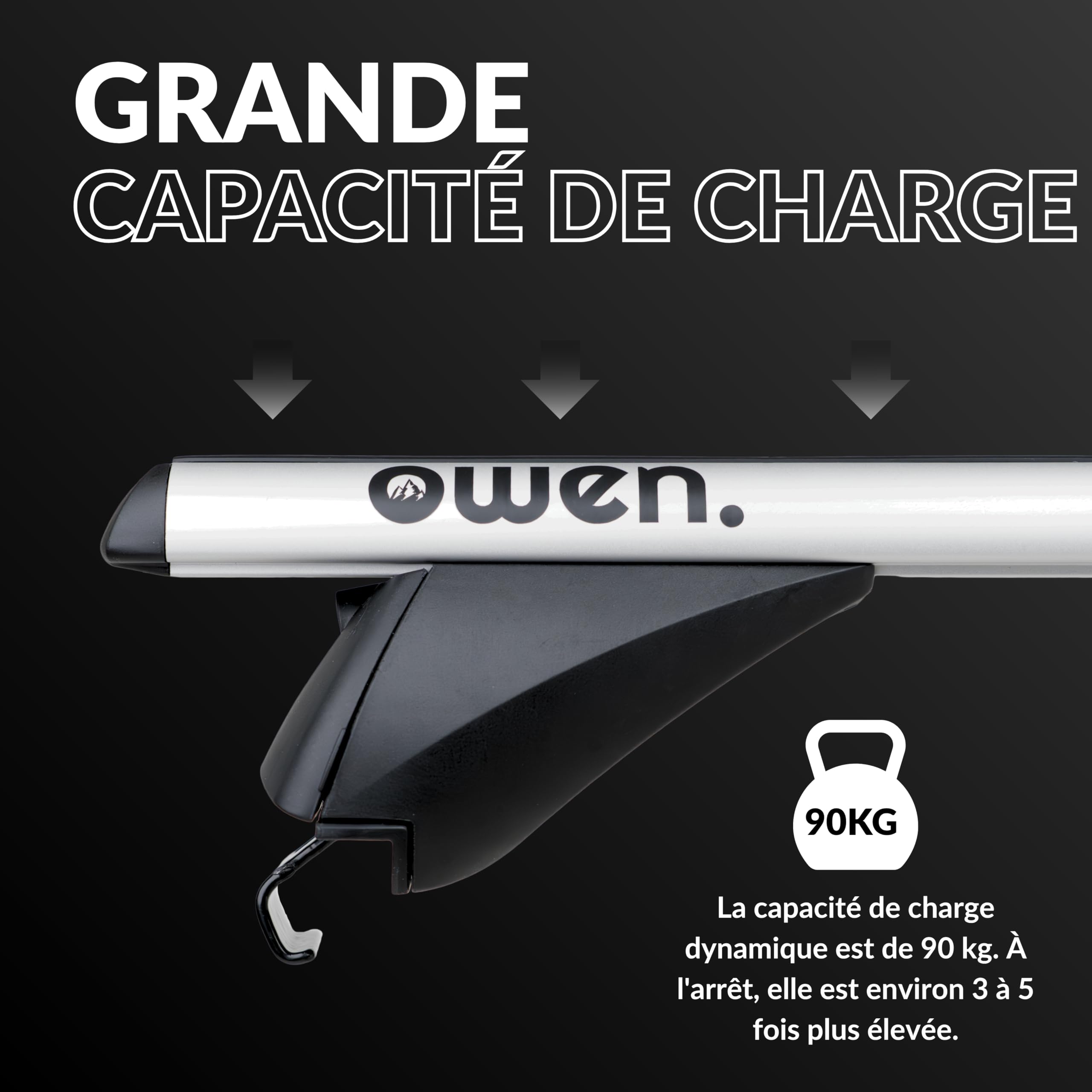 Barres de Toit transversales I Owen 3.0 I Porte Bagage Voiture I Aluminium I 120 cm I Rails fermés I Jusqu'à 90 kg I Universelle I Galerie de Toit