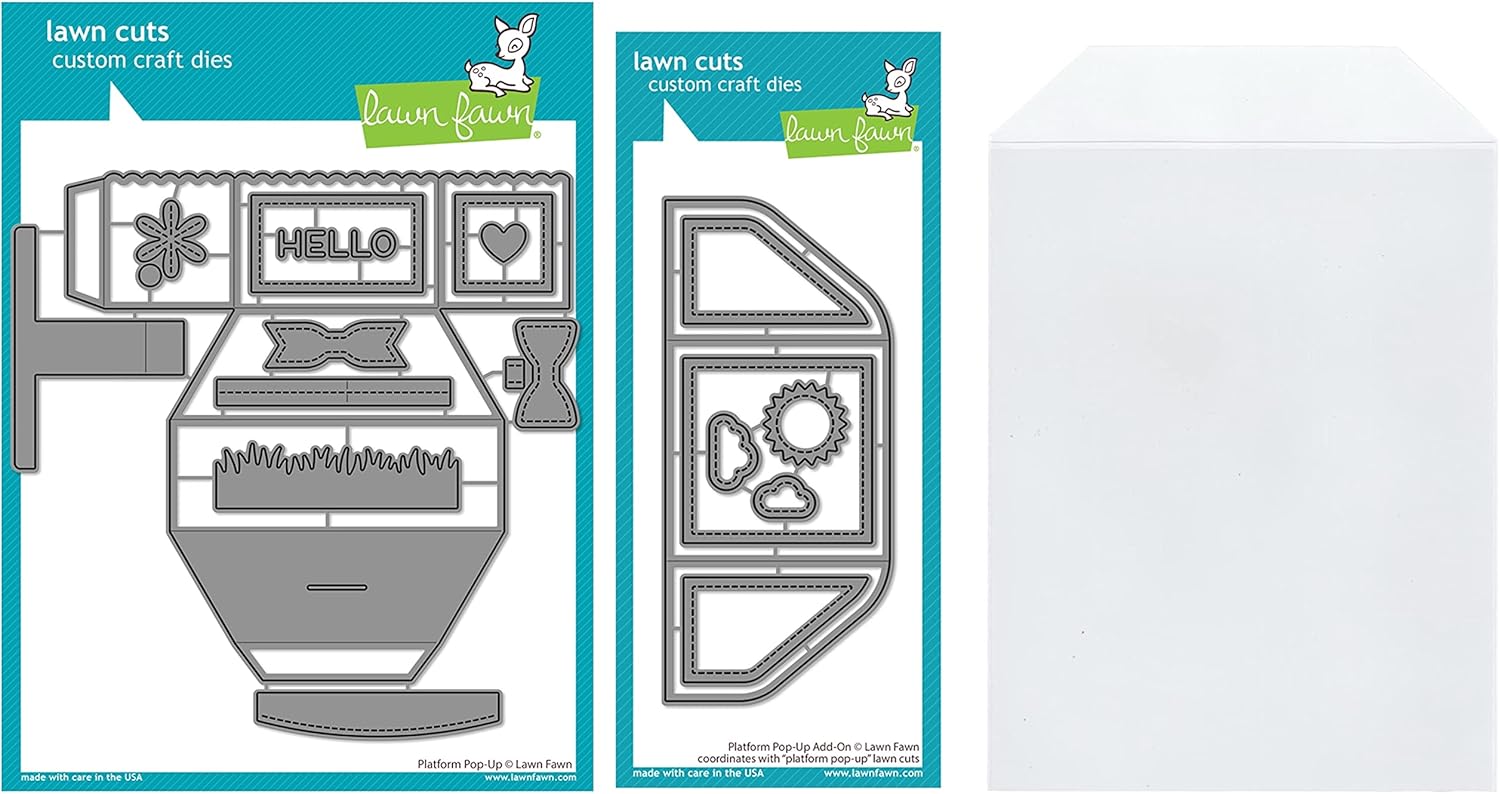 Lawn Fawn Platform Pop-Up Interactive Die and Add-on Die (LF2792 LF2793) Plus 1 Die Storage Envelope, Bundle of 3 Items