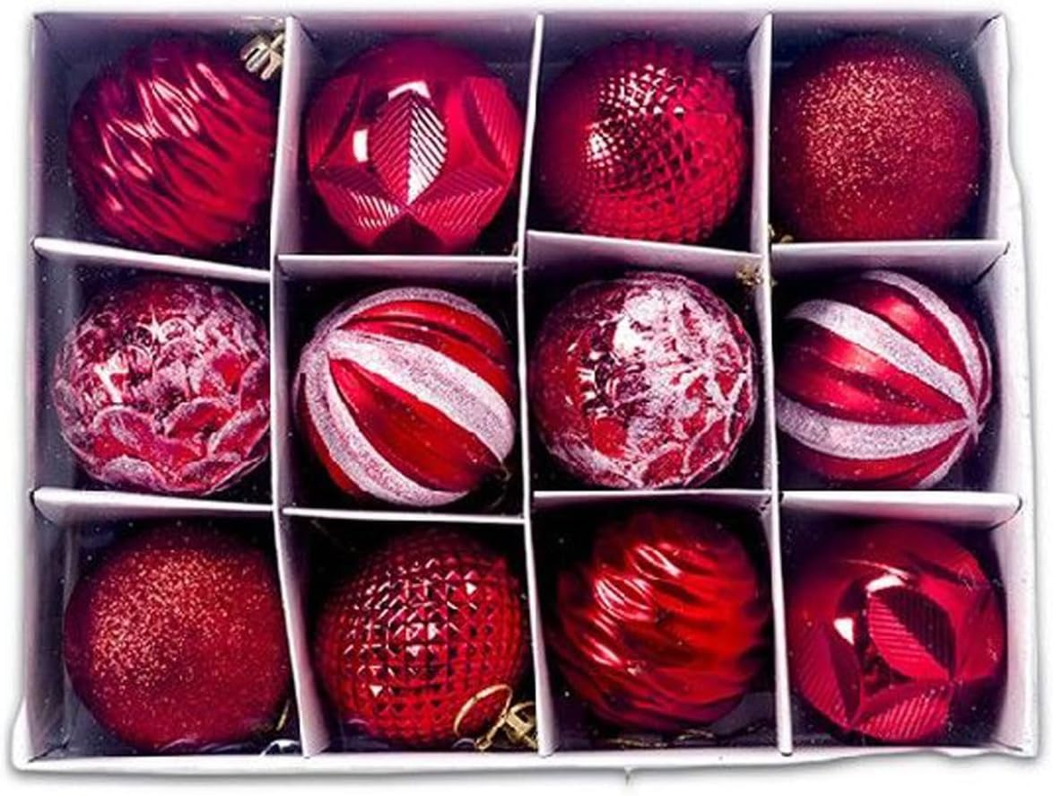 Bombki choinkowe, 12 szt. Ozdoby świąteczne w kształcie bombek 6 cm/2,36'' Bombki choinkowe Nietłukące plastikowe kulki Dekoracja festiwalowa, 6 stylów (kolor: zielony) (czerwony)