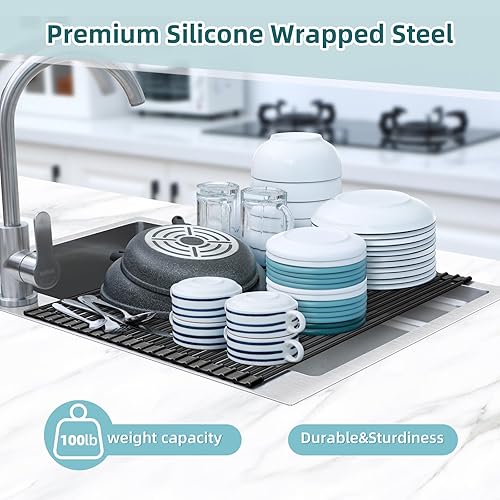Vista 50 de Ohuhu Escurridor de platos sobre el fregadero, 17.6 pulgadas de ancho x 15.4 pulgadas de largo, organizador de fregadero de cocina, organizador
