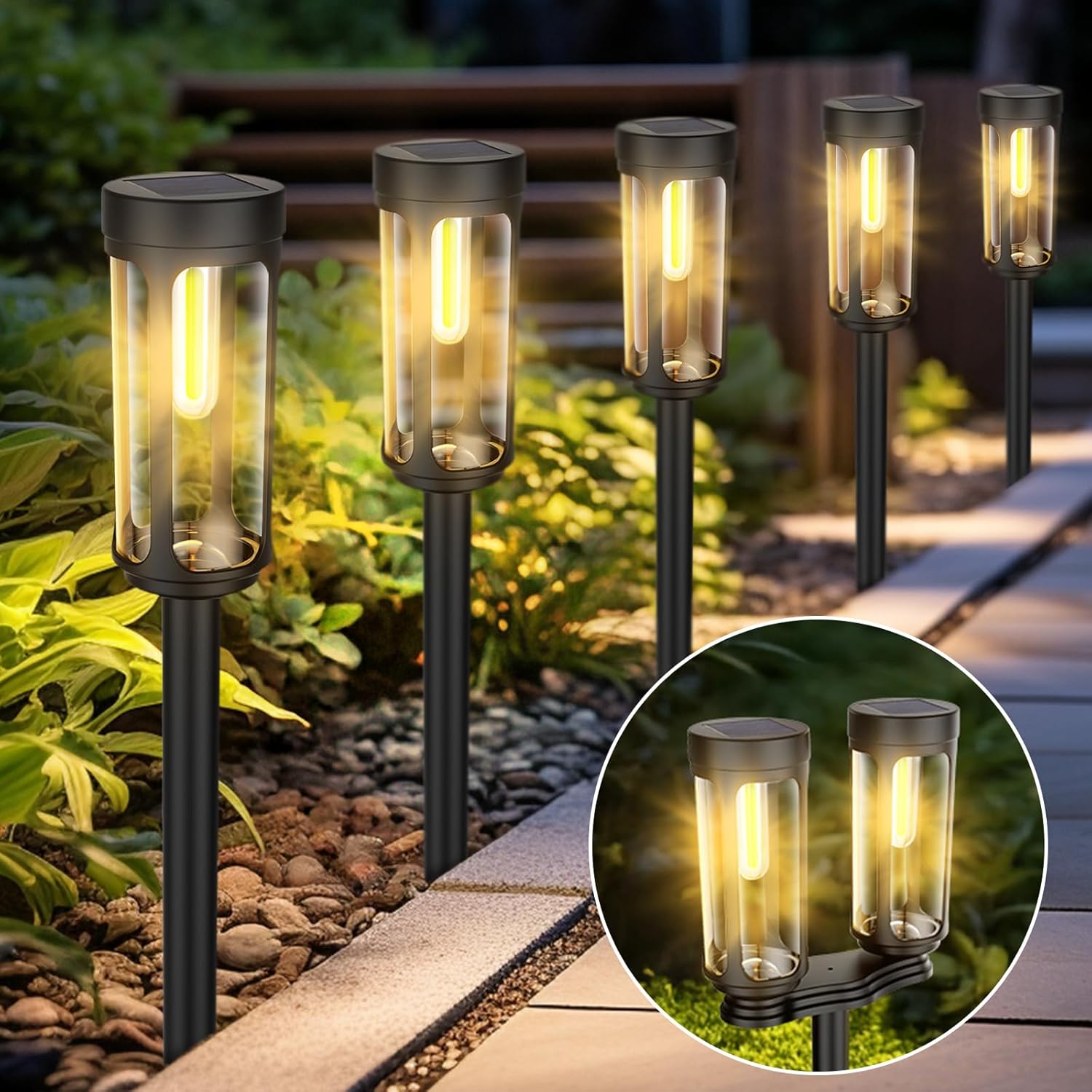 Bright Solar Pathway Lights Outdoor, 4 Pack Solar Powered Garden Lights Waterproof, Auto On/Off Yard Lawn Patio Walkway Driveway Decor Landscape Lighting Warm Lights