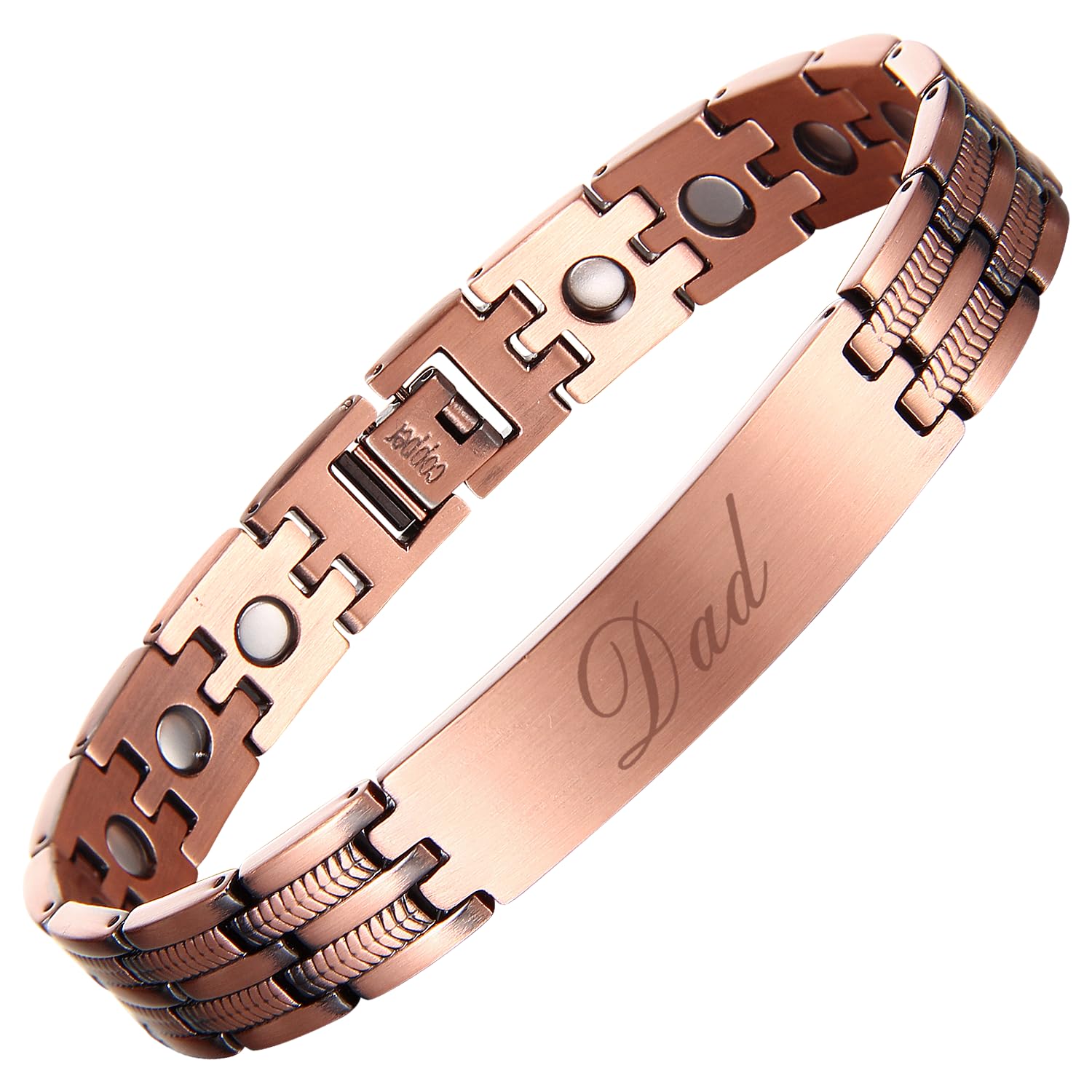 BioMag Pure Copper Magnetic Bracelet for Men Adjustable Wristband with Link Removal Tool(Wheat Pattern), 46 centimeters