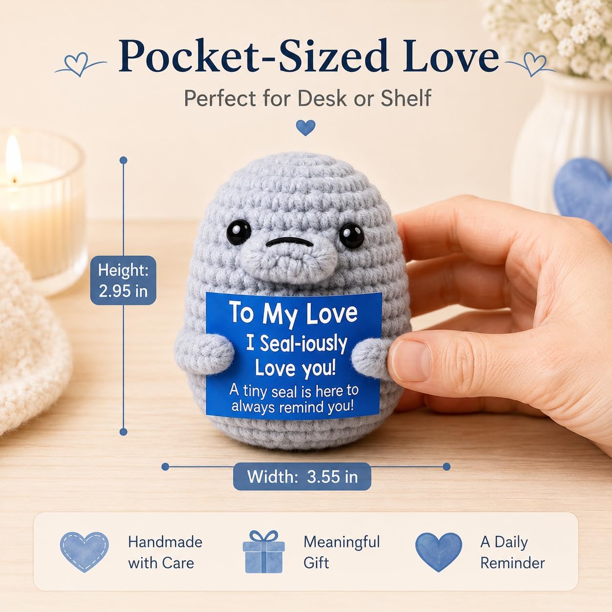 Valentines Day for Her Him Valentine Women Men Gifts for Boyfriend Girlfriend, Valentine's Day for Wife Husband Fiance Valentines Couple Present, Valentine's Funny Handmade Crochet Seal