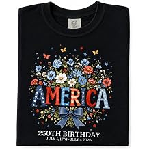 Comfort Colors America Shirt for Women, Cute 4th of July Patriotic Floral Tee, USA 250th Birthday T-Shirt