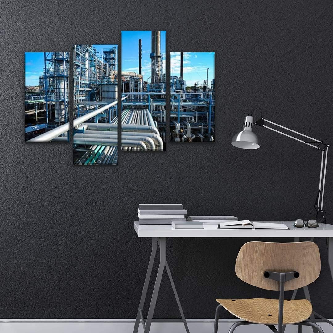 4 Panels Canvas paintings - oil, gas and fuel refinery oil industrys and pictures - Wall Art modern Posters Framed Ready to Hang for Home Wall Decor