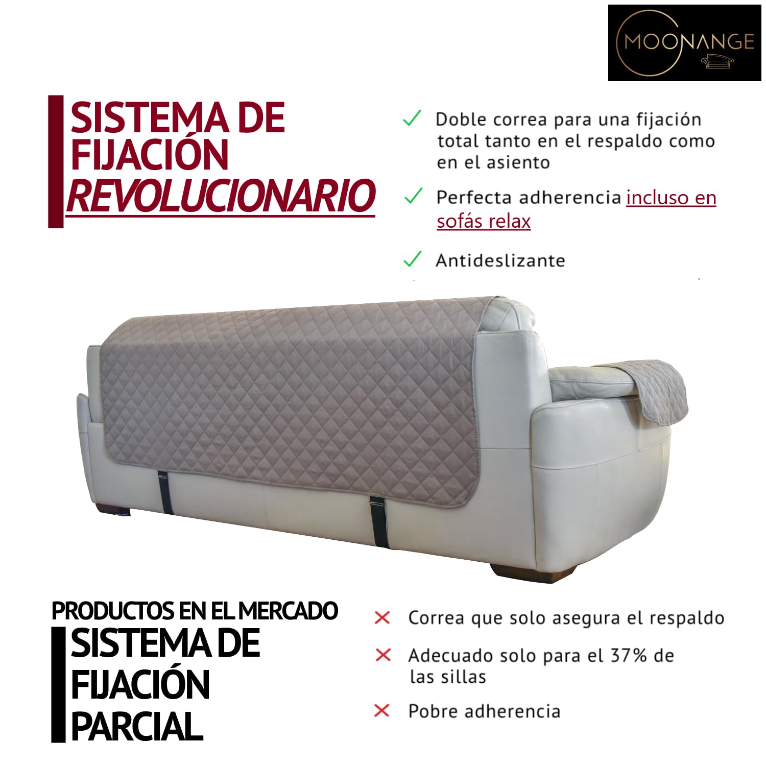 Moonange - Funda para Sofá de 3 Plazas - Asiento de 165 cm - Impermeable, Reversible y Antimanchas - Protector de Muebles Antideslizante y Resistente a los Arañazos - Color Beige