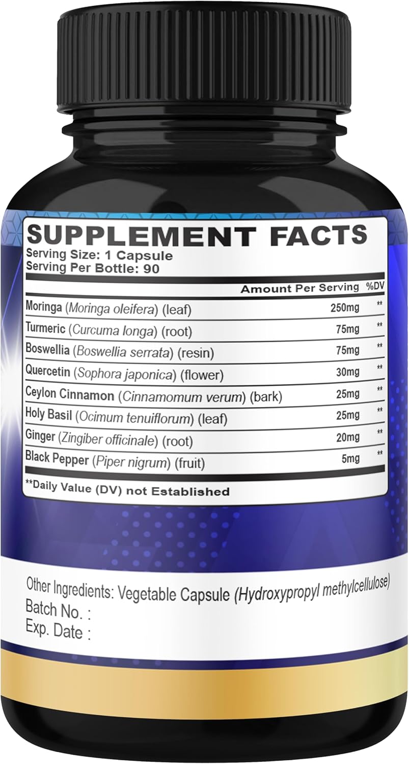 Organic Cadane Moringa Leaf, Boswellia, Quercetin Supplement - 90 Veggie Capsules - Image 3