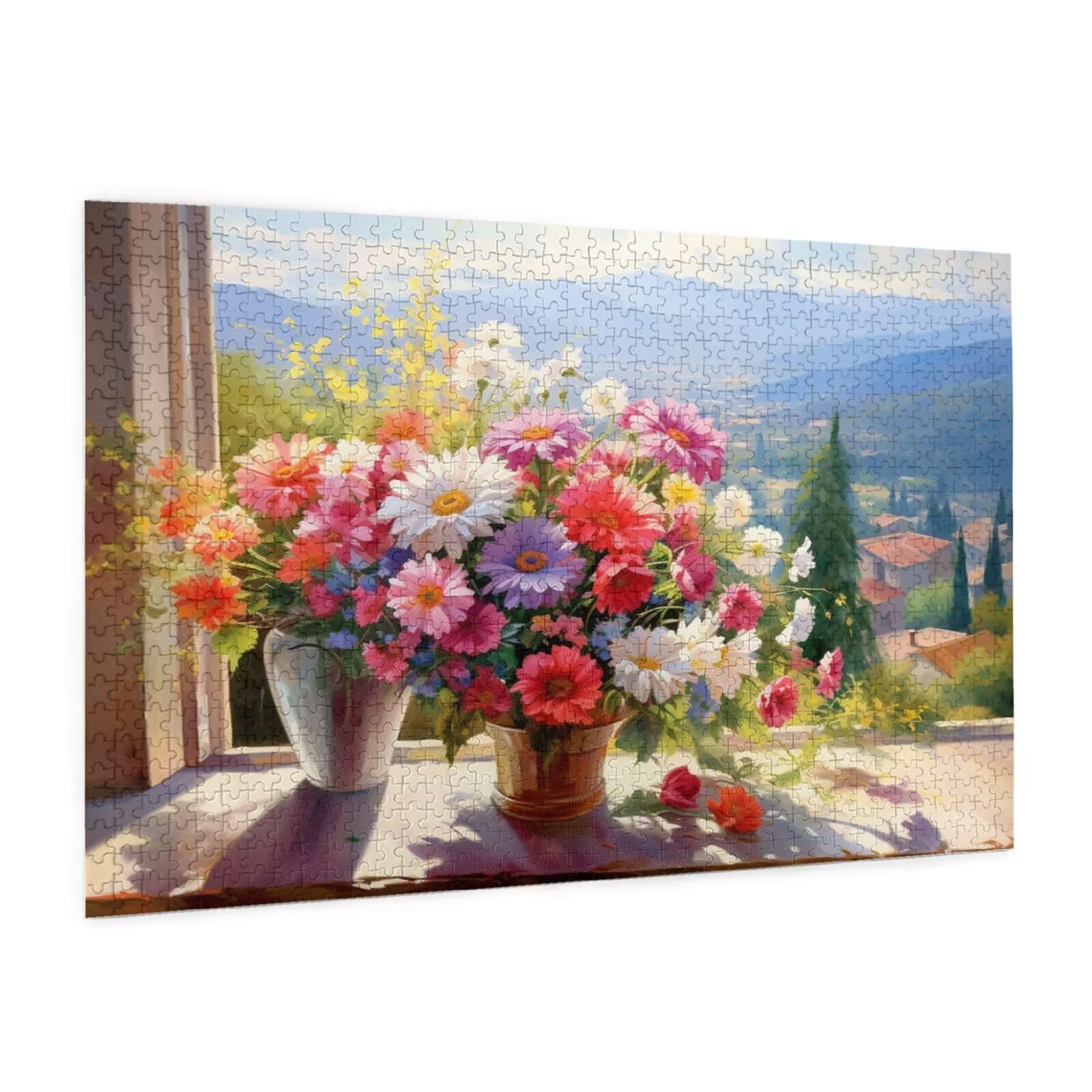 Puzzle 2000 Teile, Puzzle Erwachsene, Holzpuzzle Blume Impossible Jigsaw, Clevere Rätsel, HD Farbe Jigsaw mit Geschenkbox Verpackung for Room Decor, Geschenke für Frauen Fensterbank 100x70cm p-1647