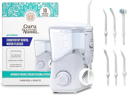 Miniatura 1 de GuruNanda Irrigador de agua para encimera, irrigador oral profesional con 10 niveles de presión y 6 puntas de chorro, hilo dental de 20.3 fl oz para