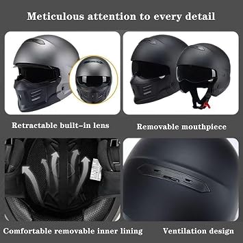 Retro Motorcycle Helmet Full-Face Motorbike Helmets Unisex Adult Four Seasons New Street Touring ECEDOT Approved Motocross Helmet with Visor Large Crash Helmets