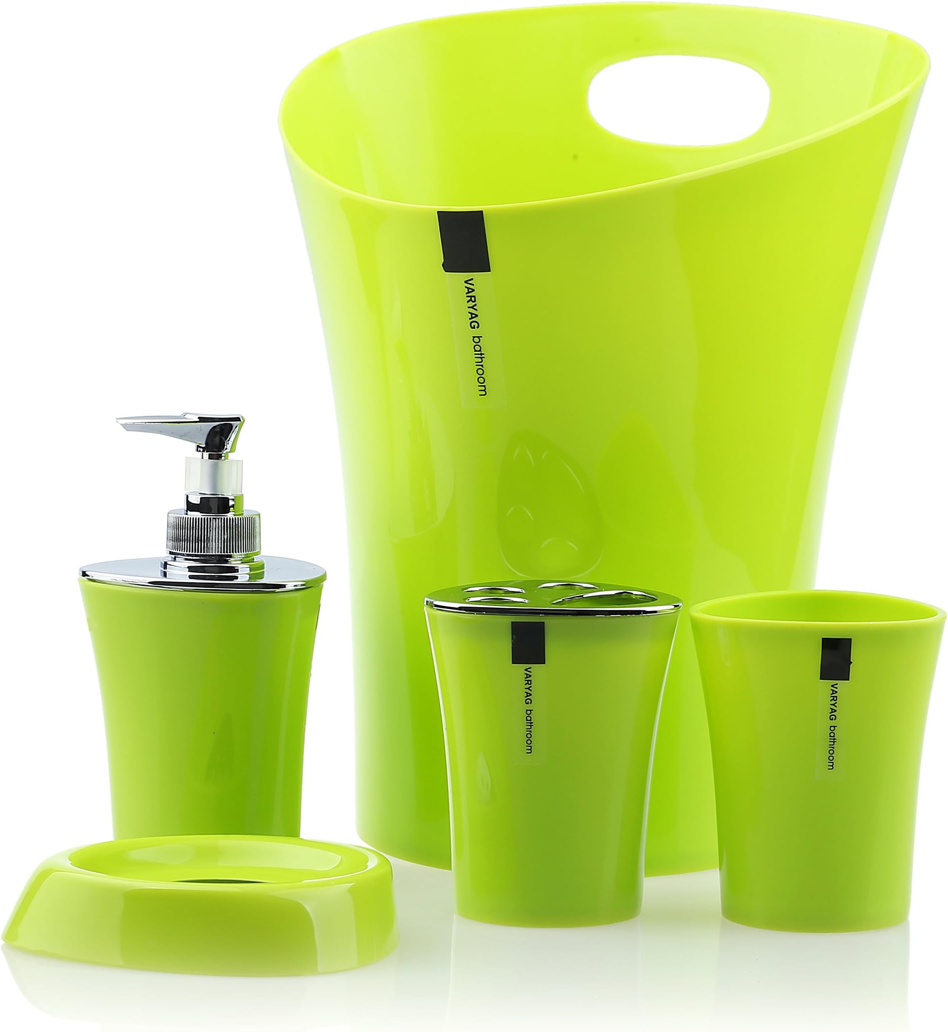 5 Piece Plastic Bathroom Accessory Set Soap Dish,soap Dispenser,toothbrush Holder,tumbler and Waste Bin (Green)