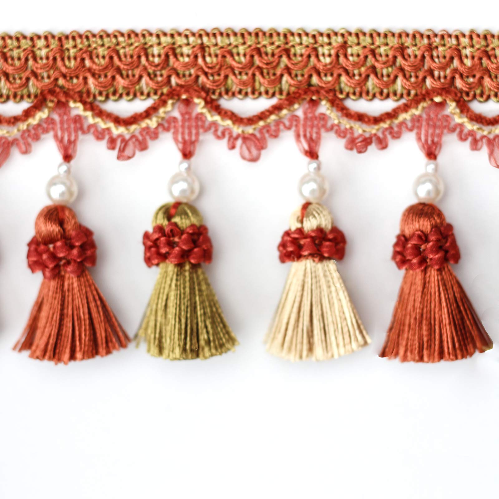 BEL AVENIR Tassel Fringe Trim 6.5 Yard x 3.15 Inches Luxury Beaded Tassel Fringing Trimmings (Orange)