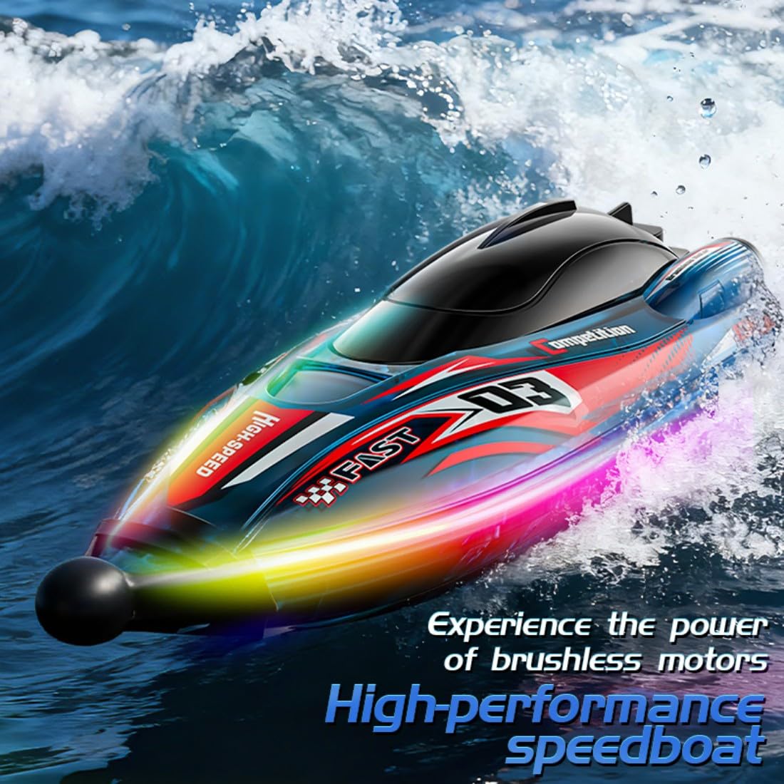 Brushless Fernsteuer Boot 2.4GHz High Speed RC Elektrisch Racing Boot mit Farbwechsel LED Beleuchtung Wasserdicht Dual Motor Wasserfahrzeug für Erwachsene Hobbyisten-Rot/3 Batterie