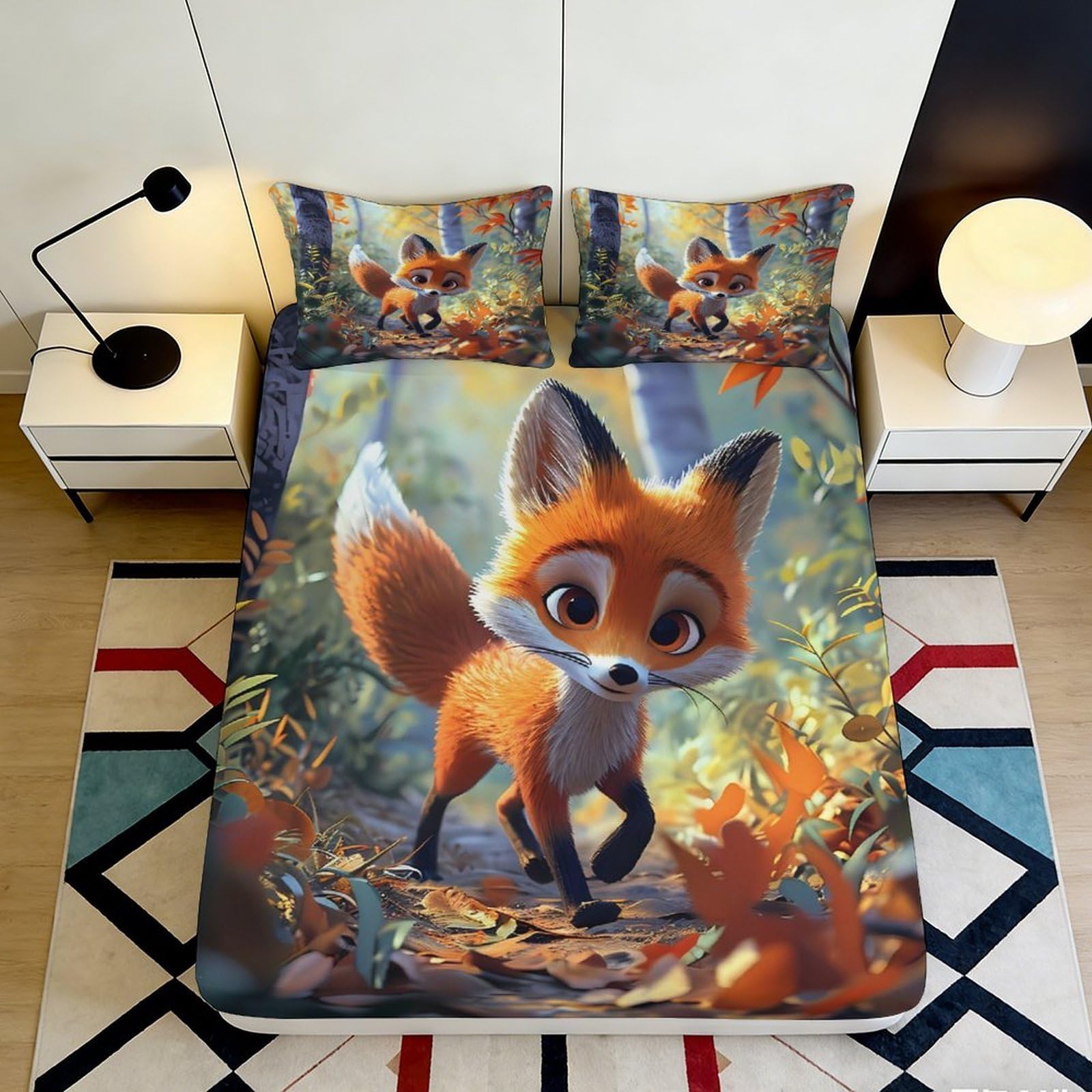 Kzqjxnhpcr Style-9 3D Printed Forest Animal Fitted Sheet Microfiber Deep Pocket Elastic Hem Fox Mattress Fitted Cover Bedroom Adult 90X200x25cm 90X200x25cm