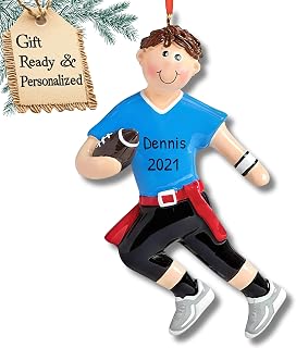 3D Flag Football Ornaments for Christmas Tree - Personalized Christmas Ornaments for Kids Football Ornament 2025 - Unique Sports Ornament for Teens, Players & Team Brunette Boy Blue Uniform