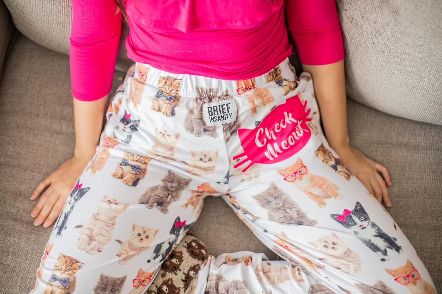 BRIEF INSANITY Cat Print Lounge Pajama Pants for Women & Men - Soft Silky Unisex Sleep Bottoms - Image 8
