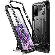 Poetic Spartan Series Designed for Galaxy S20+ Plus Case, Full-Body Rugged Dual-Layer Metallic Color Accent Premium Leather Texture Shockproof Protective Cover with Kickstand, Metallic Gun Metal